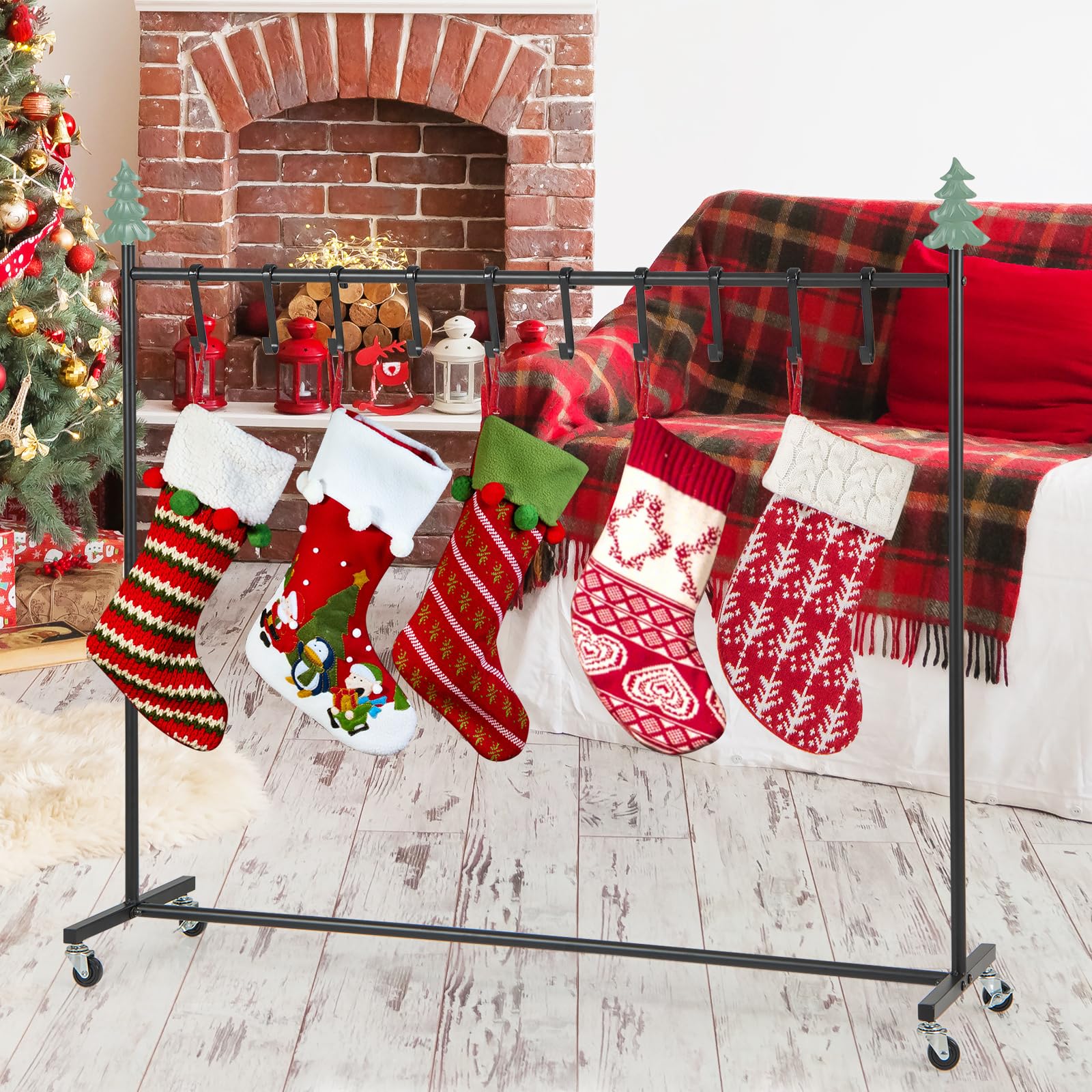 Goplus 10-Hook Christmas Stocking Holder Stand on Wheels - Image 9