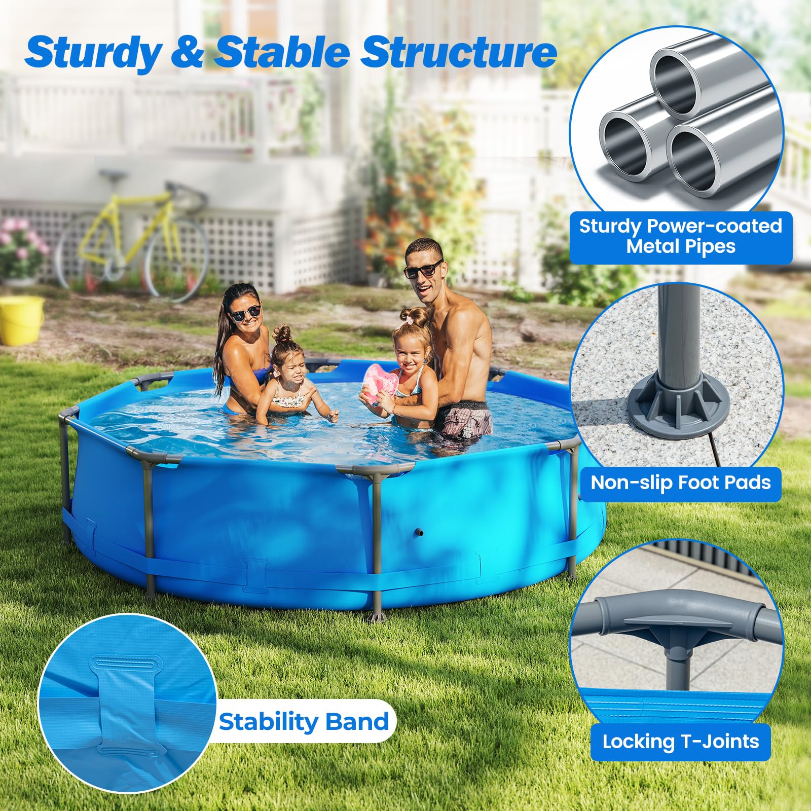 Goplus 10' x 10' x 30'' Metal Frame Family Pool Set w/PVC Fabric & Drainage Valve Connector - Image 2
