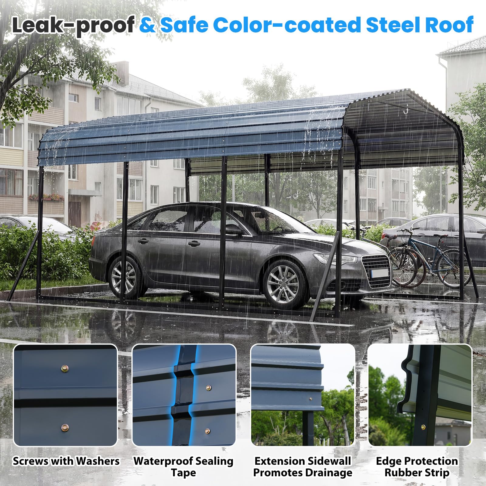 Goplus 10 x 14.5 FT Heavy-Duty Carport Outdoor Galvanized Steel Garage Car Shelter - Image 3