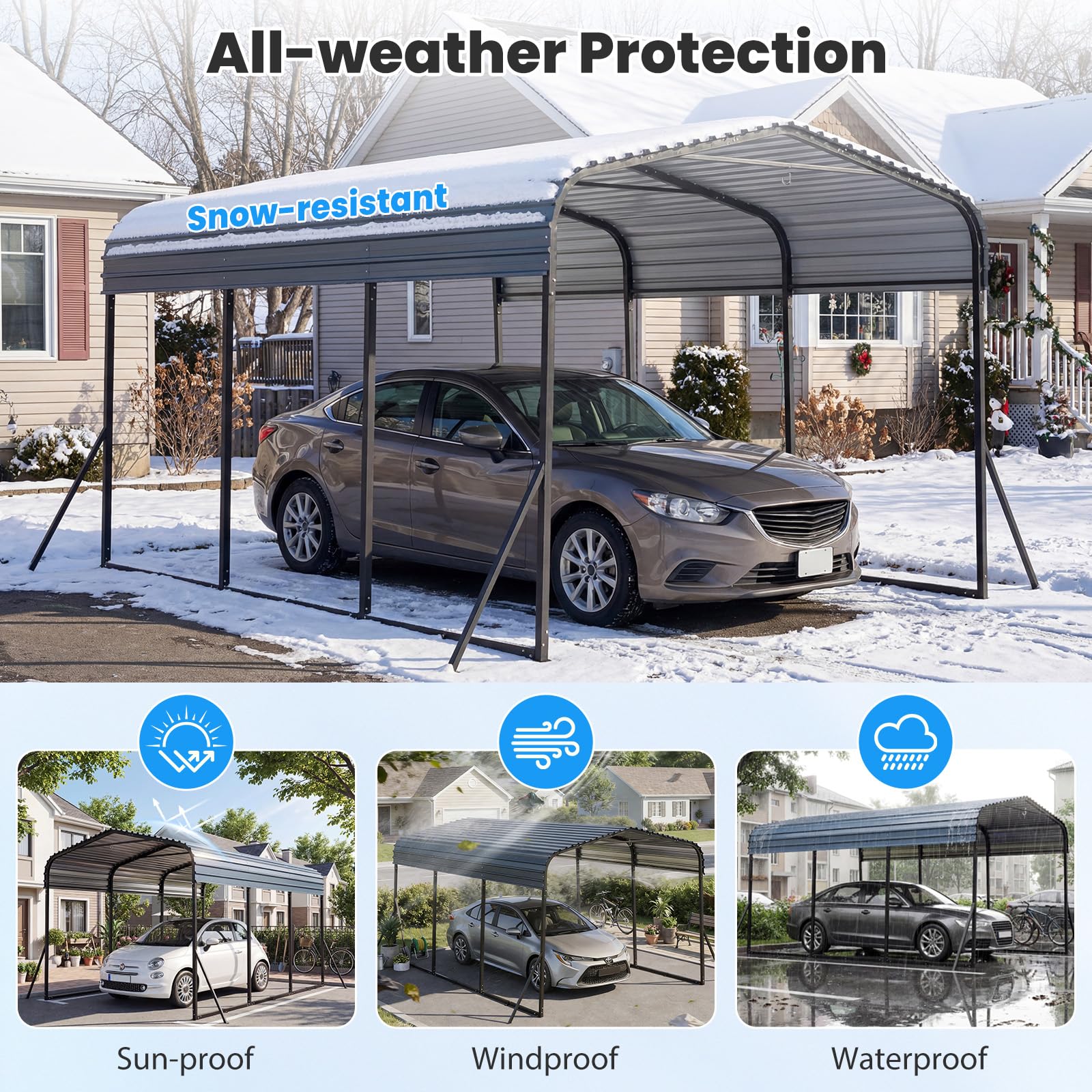 Goplus 10 x 14.5 FT Heavy-Duty Carport Outdoor Galvanized Steel Garage Car Shelter - Image 4
