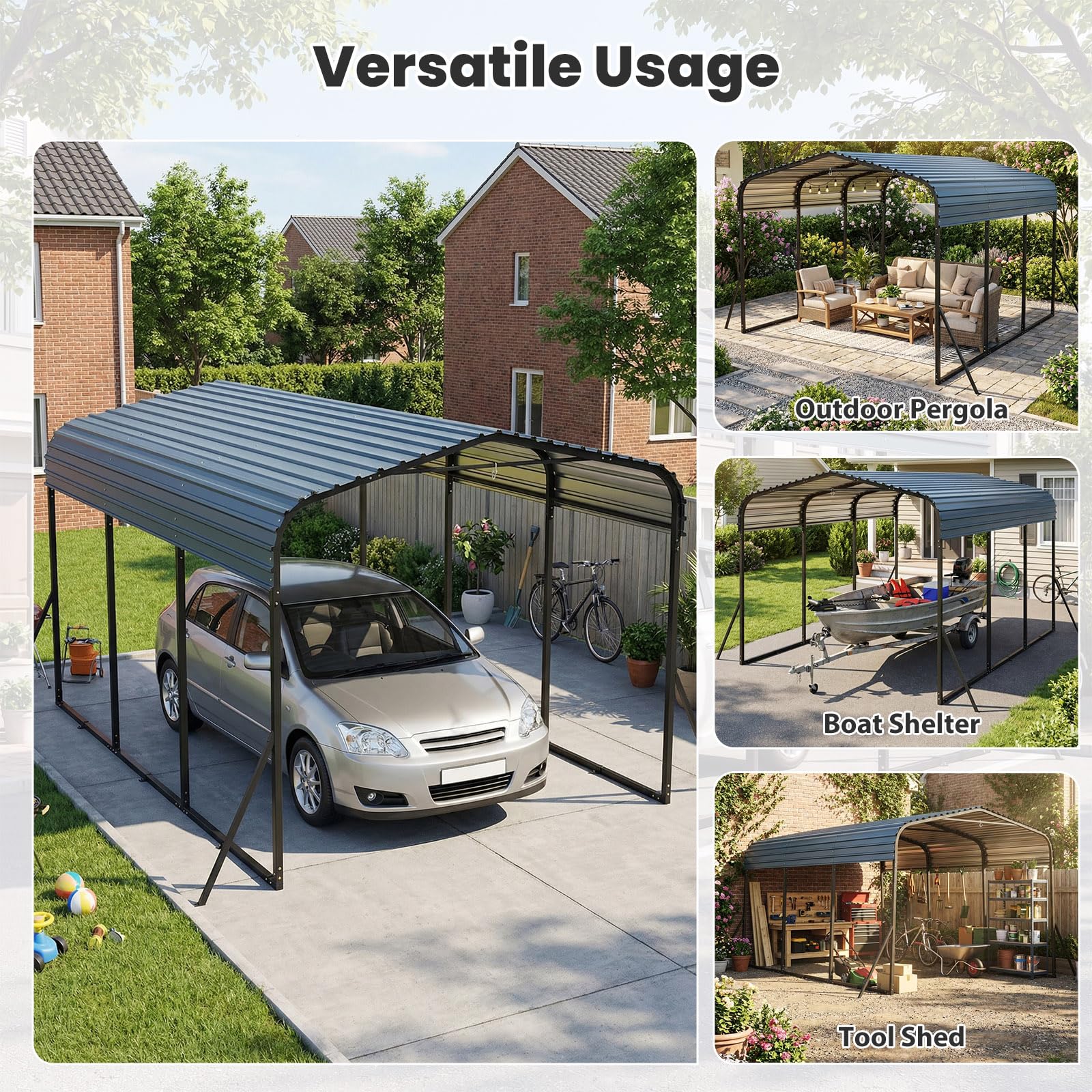 Goplus 10 x 14.5 FT Heavy-Duty Carport Outdoor Galvanized Steel Garage Car Shelter - Image 7