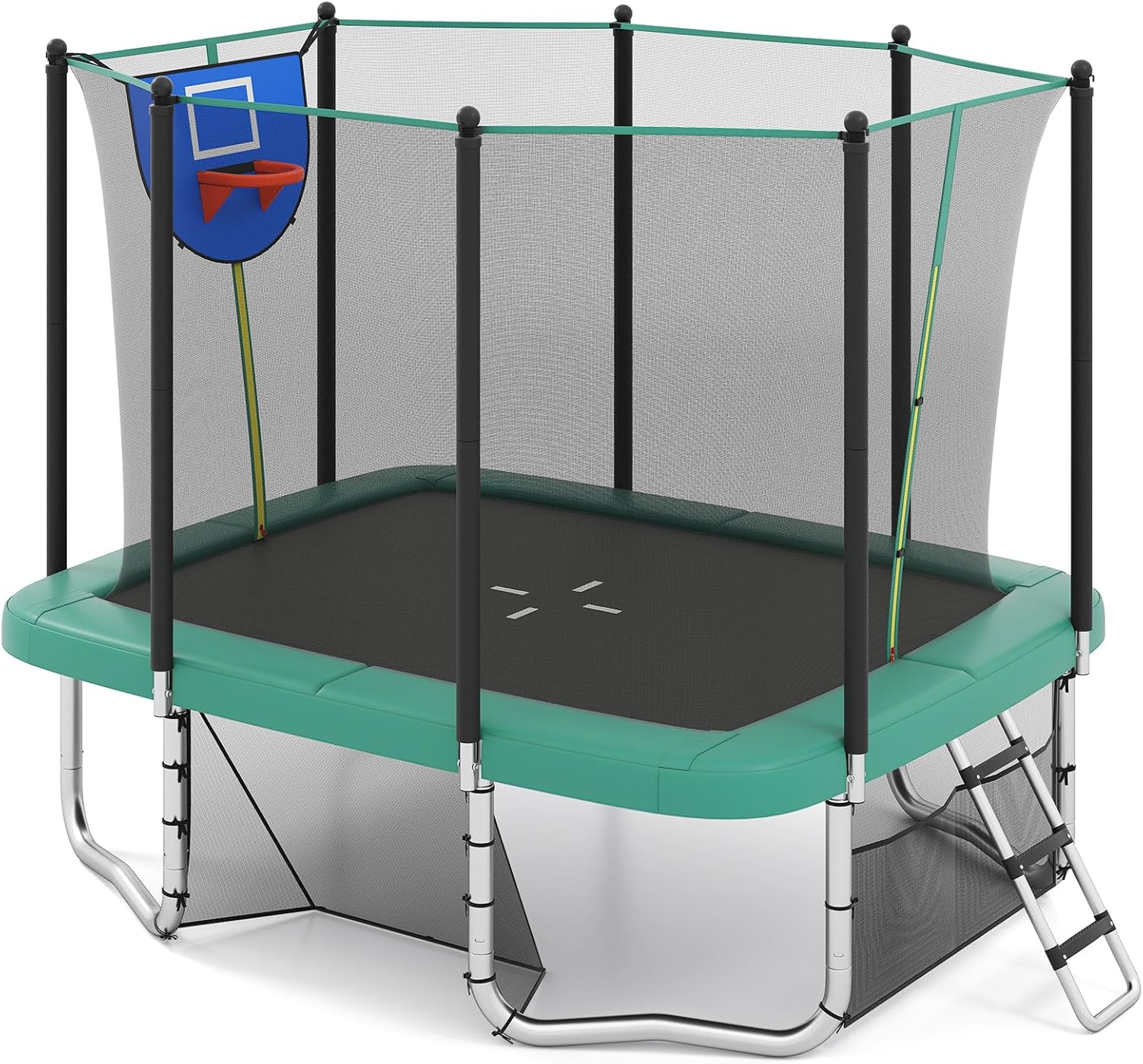 Goplus 10 x 8 FT Heavy-Duty Toddler Trampoline with Basketball Hoop Soccer Goal Non-Slip Ladder - Image 10