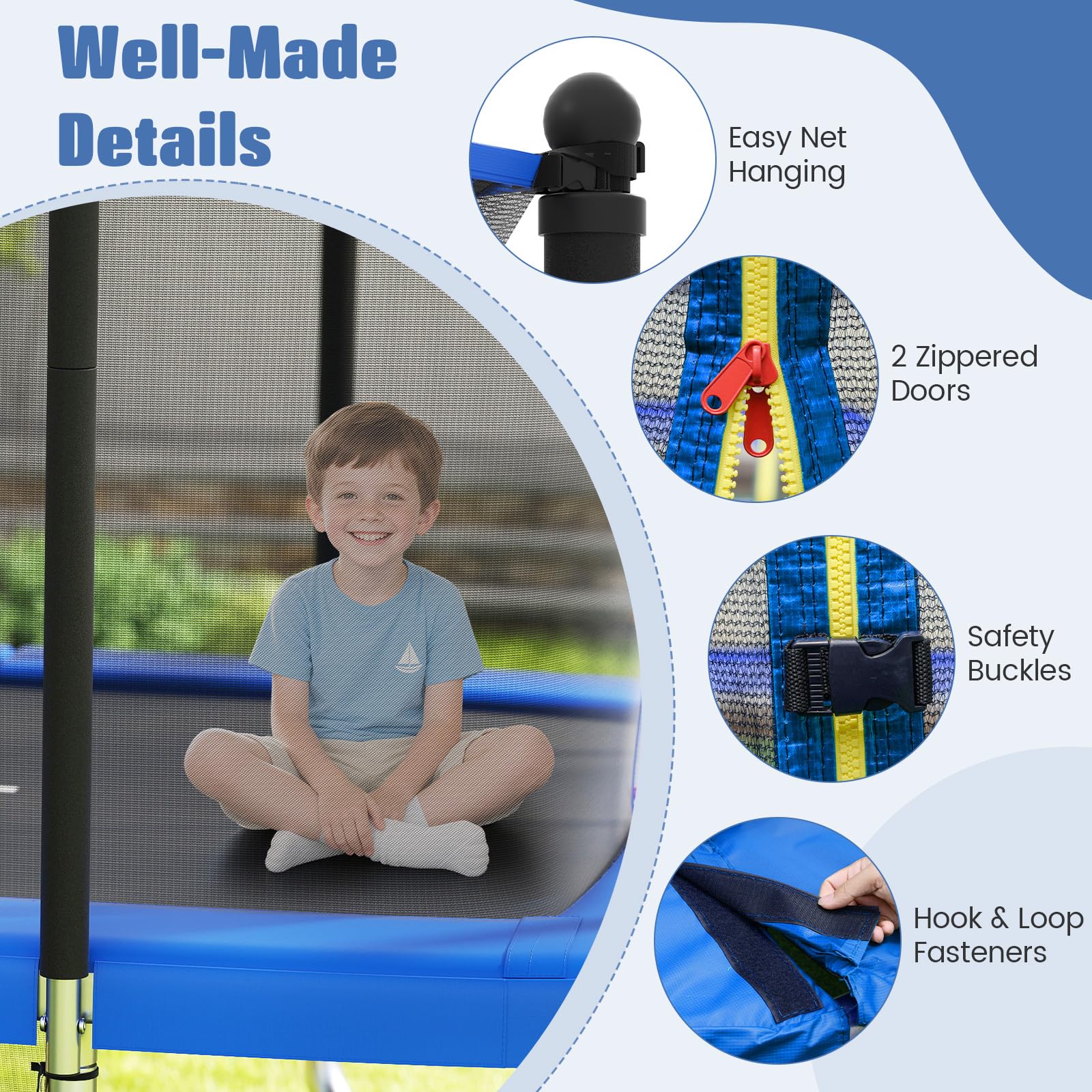 Goplus 10 x 8 FT Heavy-Duty Toddler Trampoline with Basketball Hoop Soccer Goal Non-Slip Ladder - Image 6