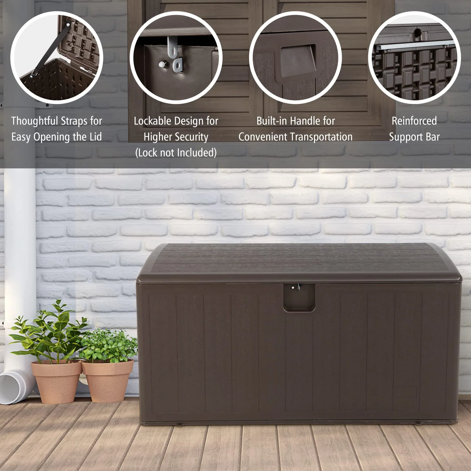 Goplus 105 Gallon Deck Box, Extra Large Resin Storage Box with Lockable Lid for Cushions & Patio Furniture - Image 3
