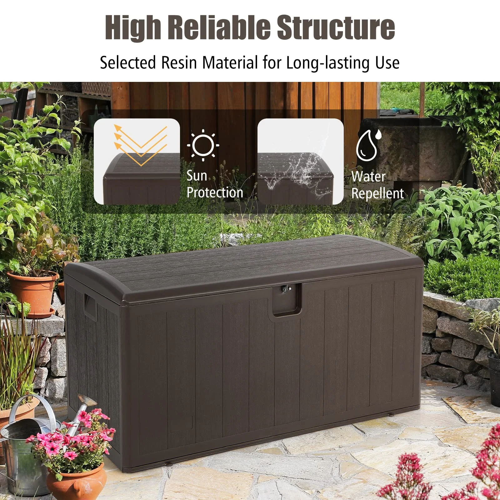 Goplus 105 Gallon Deck Box, Extra Large Resin Storage Box with Lockable Lid for Cushions & Patio Furniture - Image 4