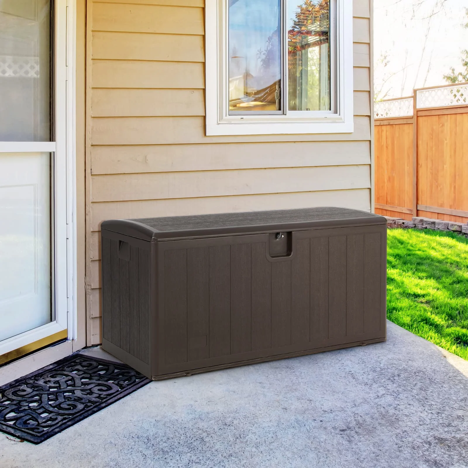 Goplus 105 Gallon Deck Box, Extra Large Resin Storage Box with Lockable Lid for Cushions & Patio Furniture - Image 6