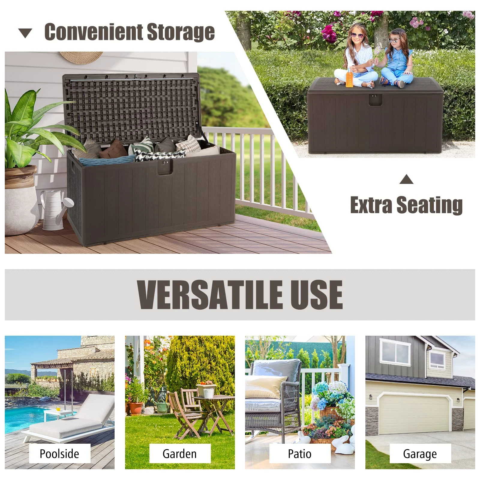 Goplus 105 Gallon Deck Box, Extra Large Resin Storage Box with Lockable Lid for Cushions & Patio Furniture - Image 9