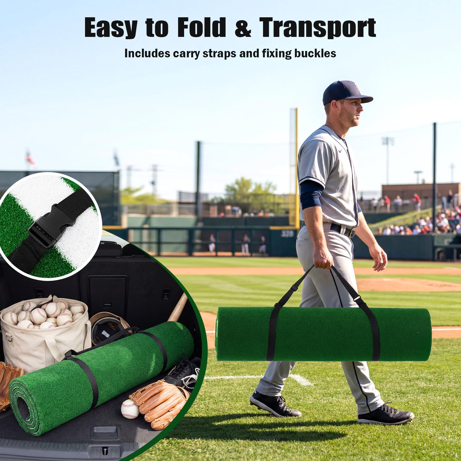 Goplus 10x3.8 ft Baseball Batting Mat with 15 mm Turf for Indoor Outdoor Training - Image 3