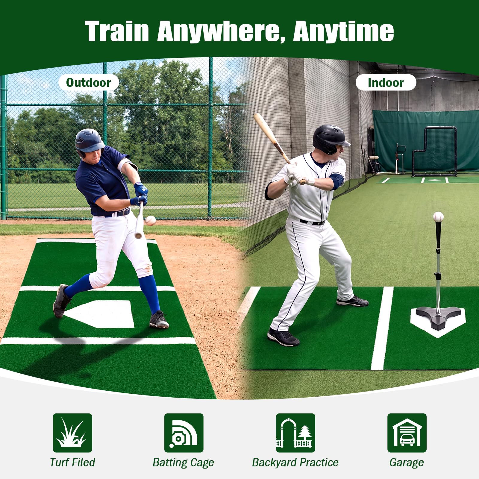 Goplus 10x3.8 ft Baseball Batting Mat with 15 mm Turf for Indoor Outdoor Training - Image 7