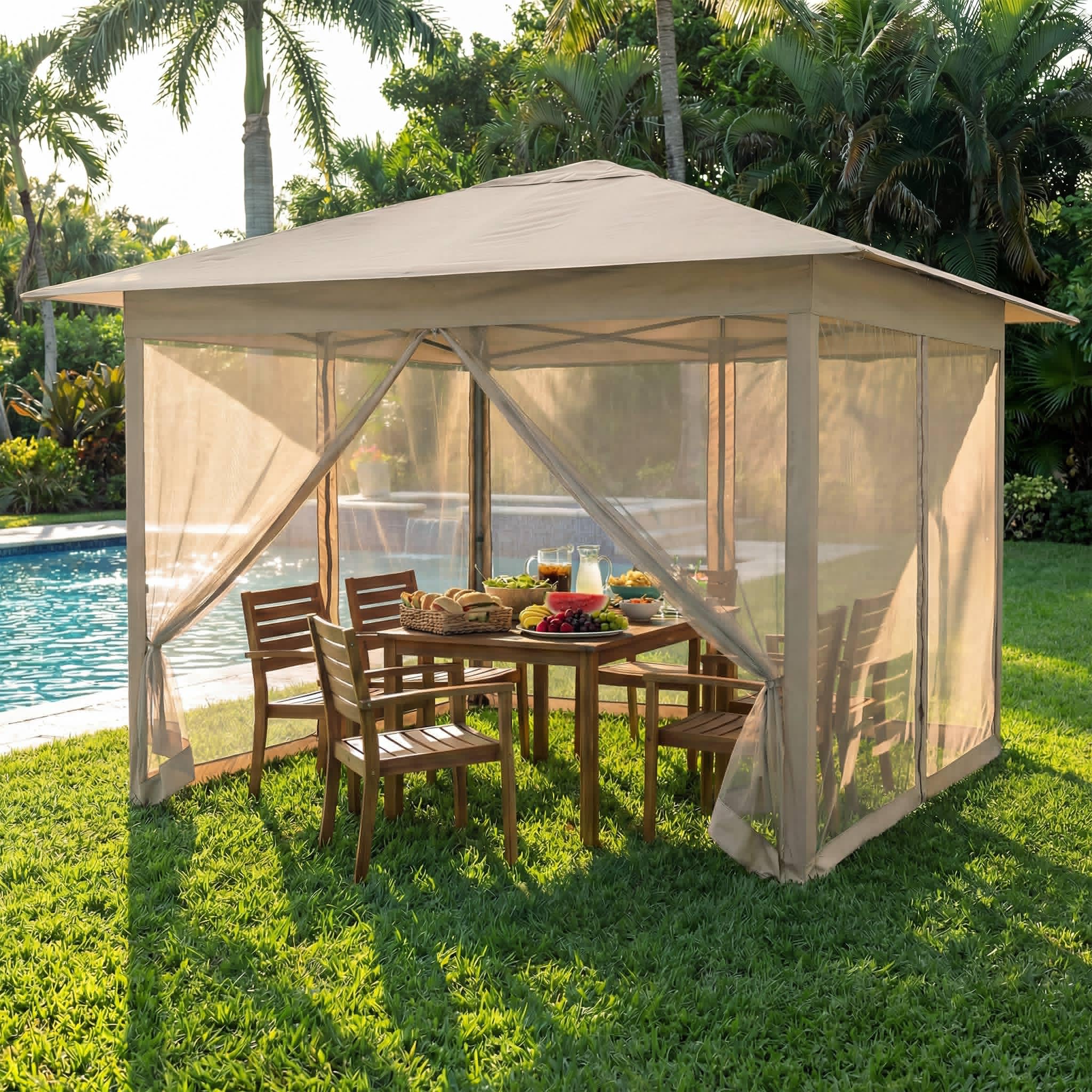 Goplus 11.5 x 11.5 FT Pop-up Gazebo One-Person Easy Setup Canopy Tent with Mesh Screen Netting - Image 10