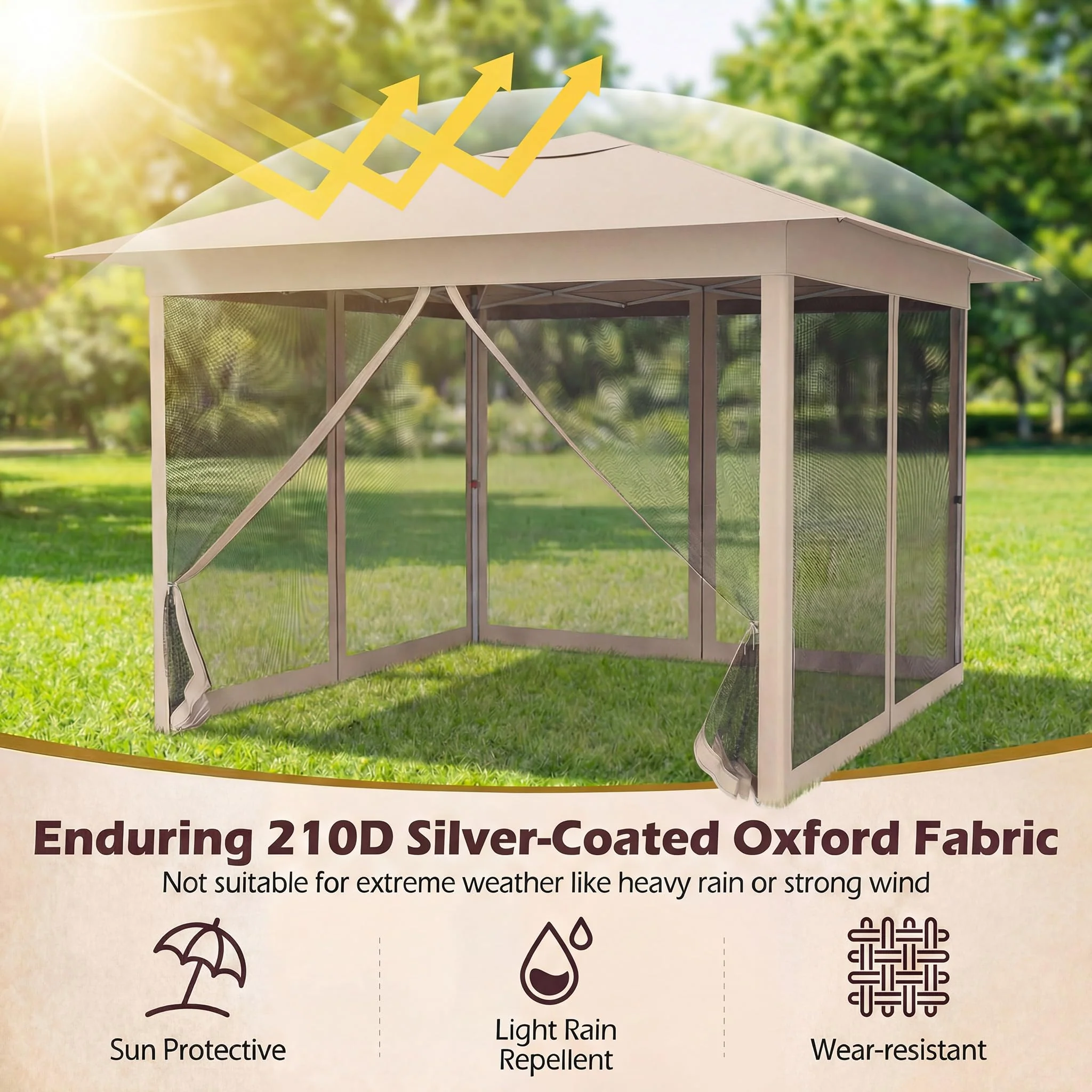 Goplus 11.5 x 11.5 FT Pop-up Gazebo One-Person Easy Setup Canopy Tent with Mesh Screen Netting - Image 6