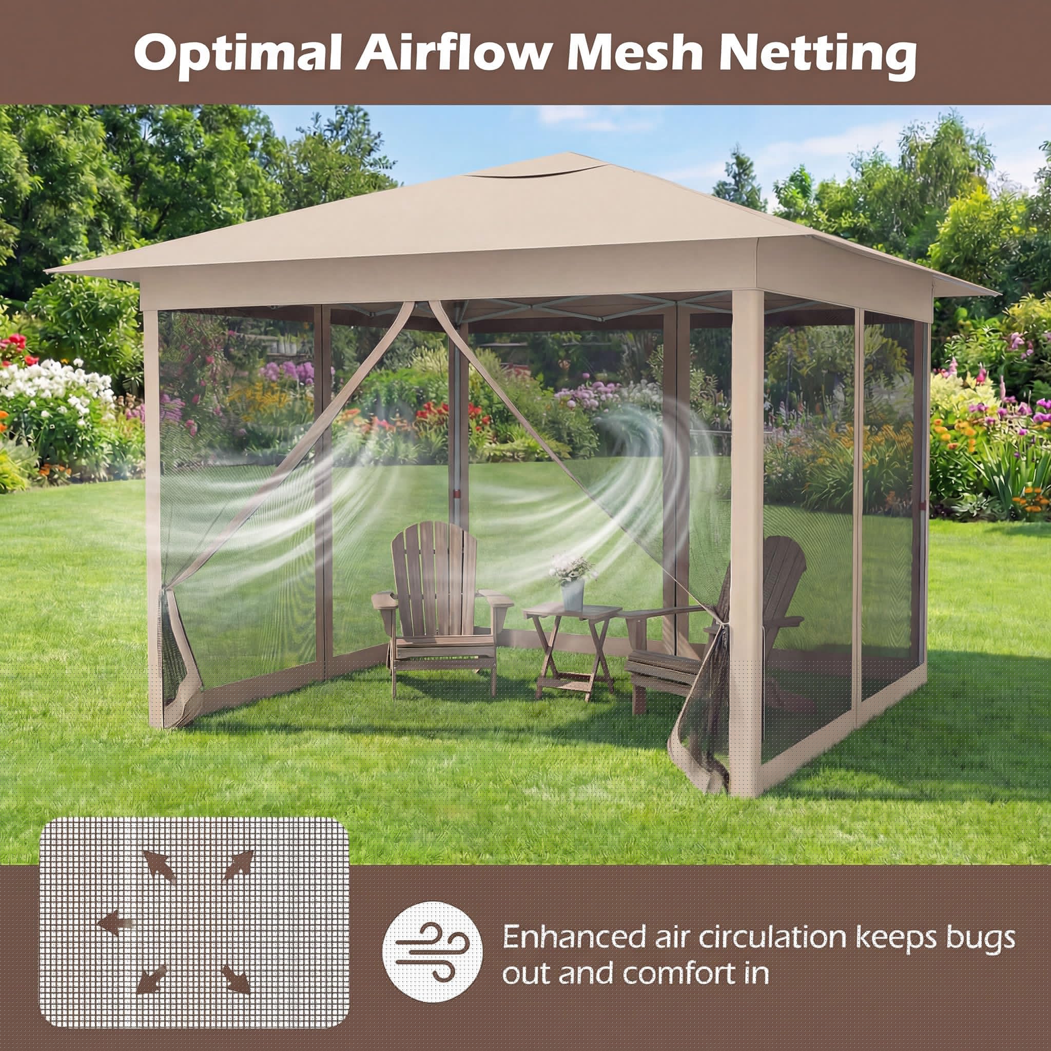 Goplus 11.5 x 11.5 FT Pop-up Gazebo One-Person Easy Setup Canopy Tent with Mesh Screen Netting - Image 8