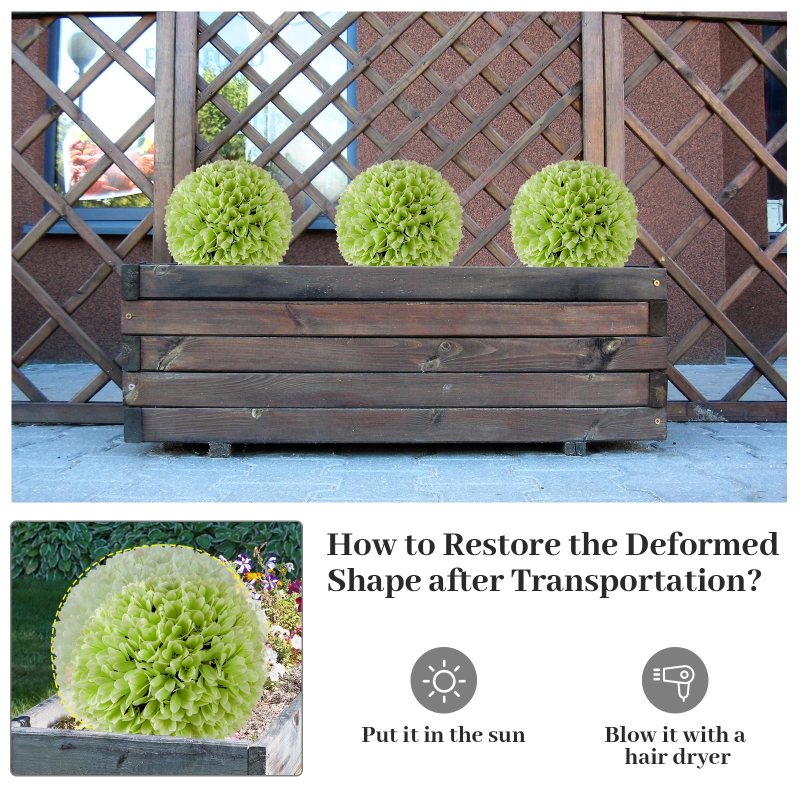Goplus 11 Inch Topiary Balls Artificial Outdoor Set of 2, Faux Boxwood Ball, Fake Plant Sphere - Image 4