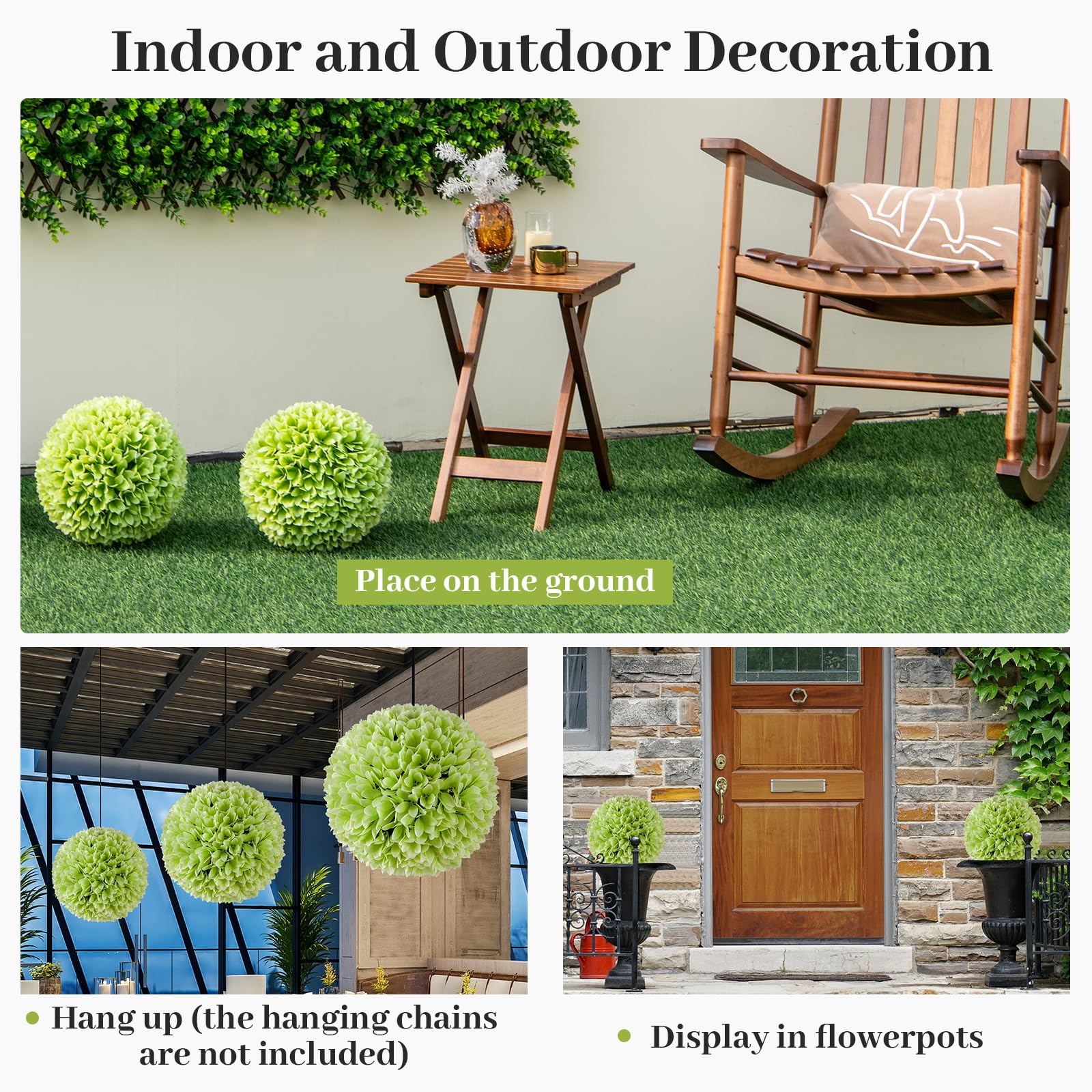 Goplus 11 Inch Topiary Balls Artificial Outdoor Set of 2, Faux Boxwood Ball, Fake Plant Sphere - Image 6