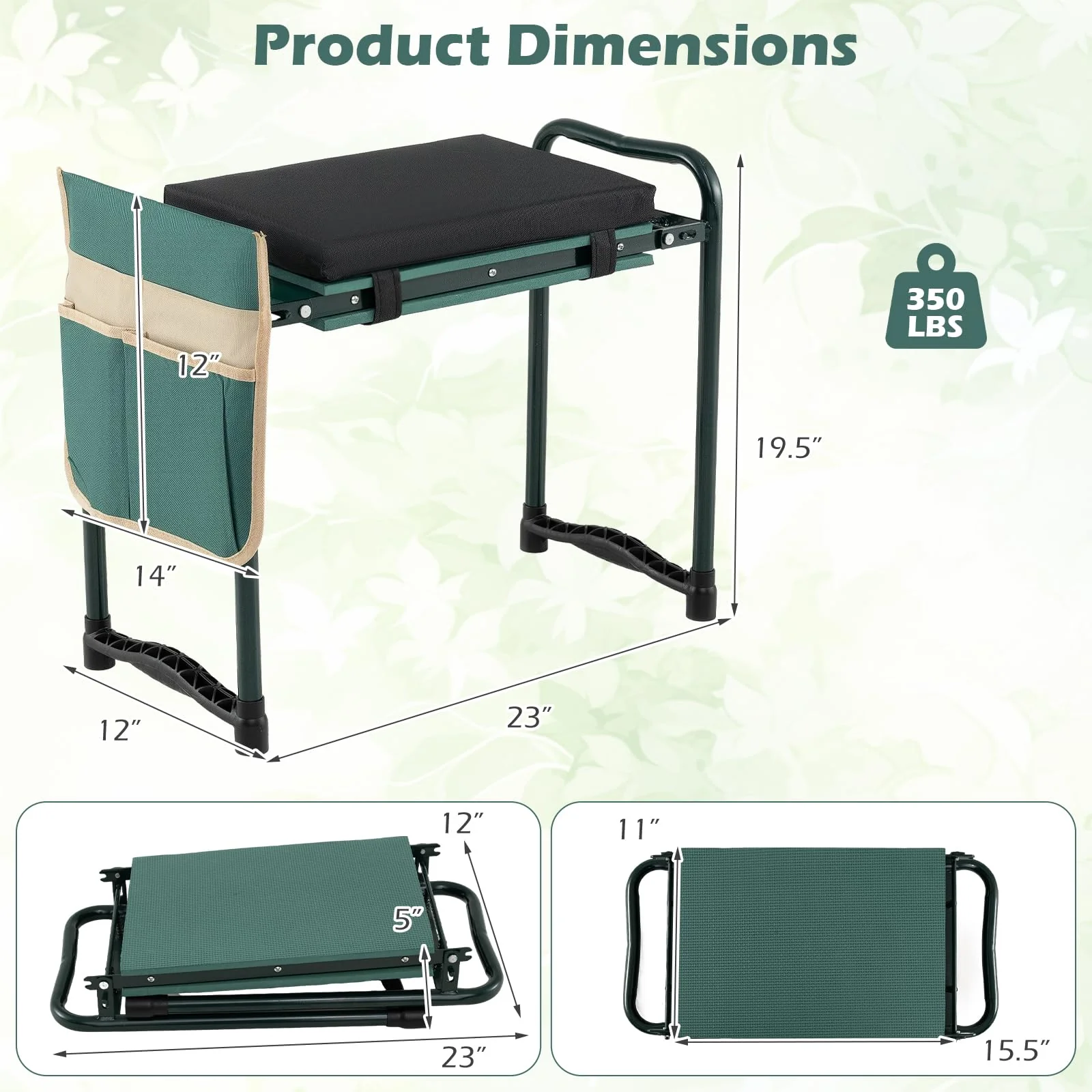 Goplus 11" Wide 2-in-1 Foldable Garden Kneeler and Seat for Seniors - Image 3