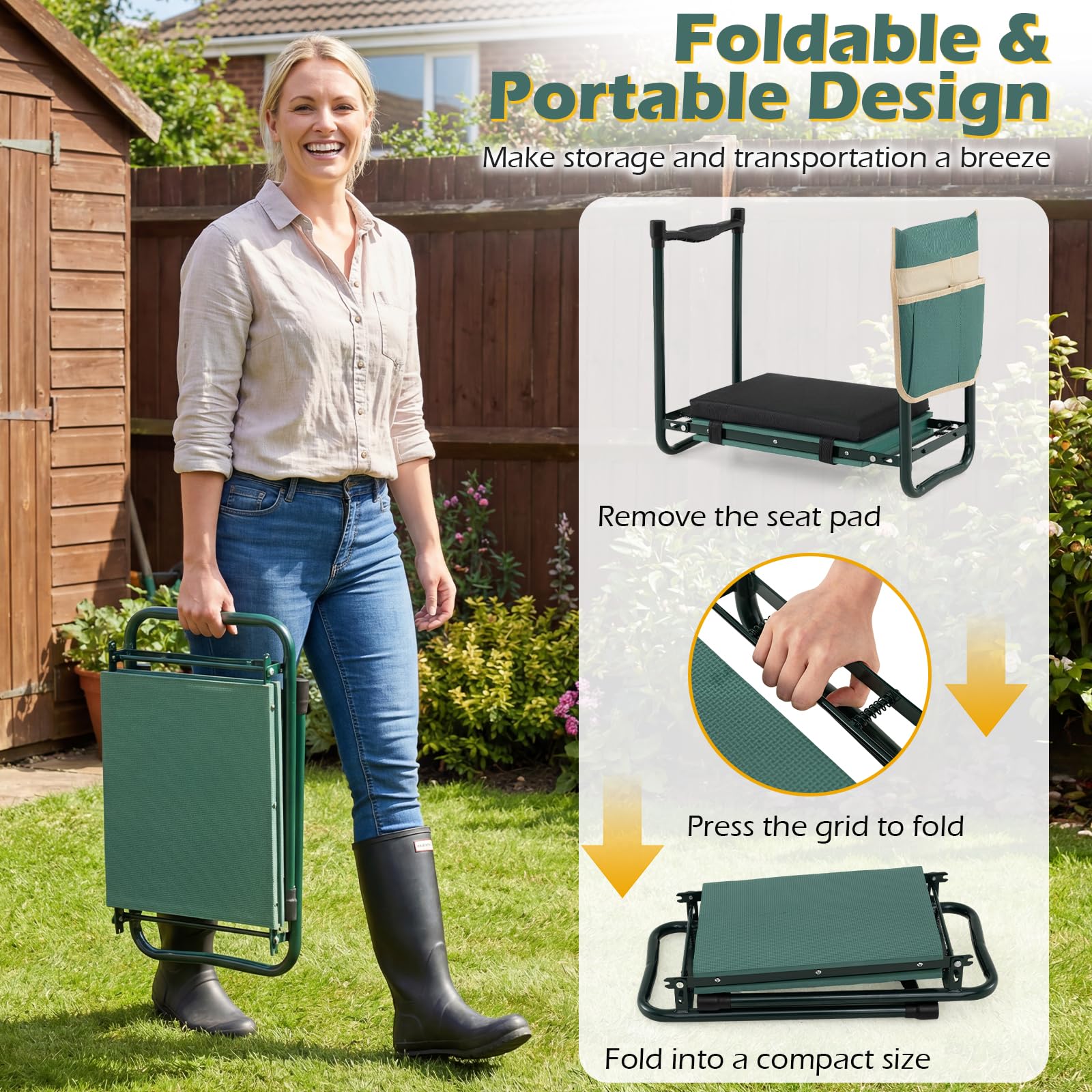Goplus 11" Wide 2-in-1 Foldable Garden Kneeler and Seat for Seniors - Image 6