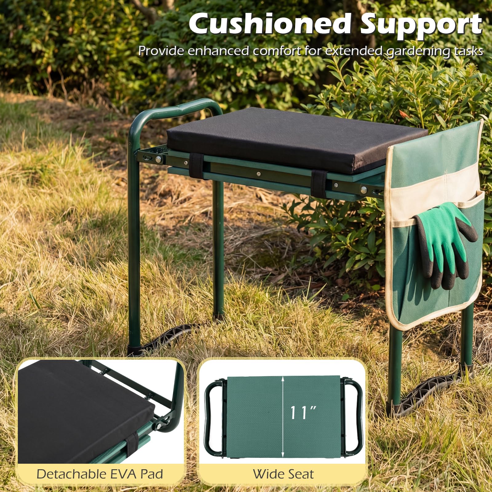 Goplus 11" Wide 2-in-1 Foldable Garden Kneeler and Seat for Seniors - Image 7