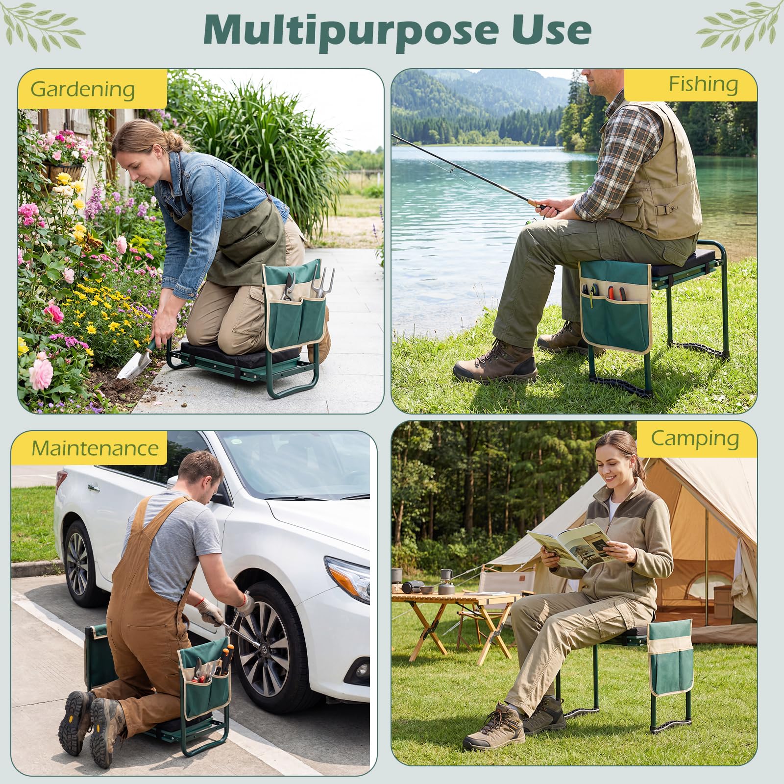 Goplus 11" Wide 2-in-1 Foldable Garden Kneeler and Seat for Seniors - Image 8