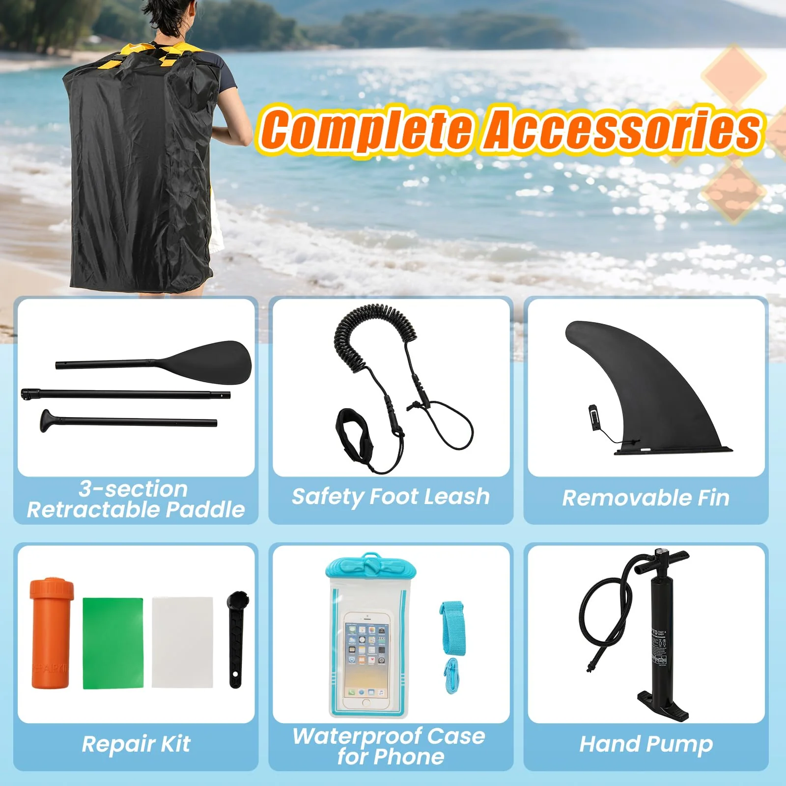 Goplus 11FT Inflatable Stand Up Paddle Board with Waterproof Phone Bag - Image 6