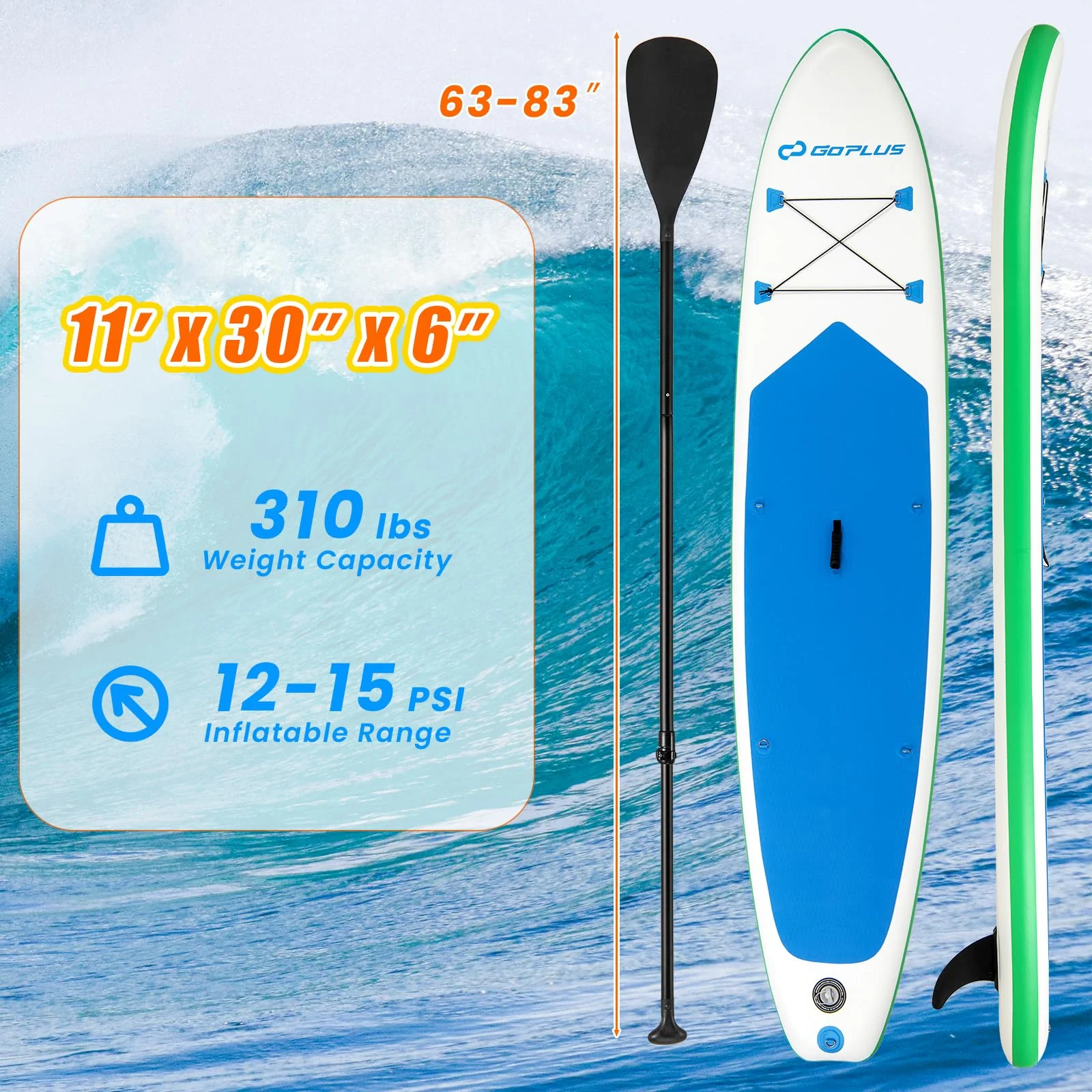 Goplus 11FT Inflatable Stand Up Paddle Board with Waterproof Phone Bag - Image 7