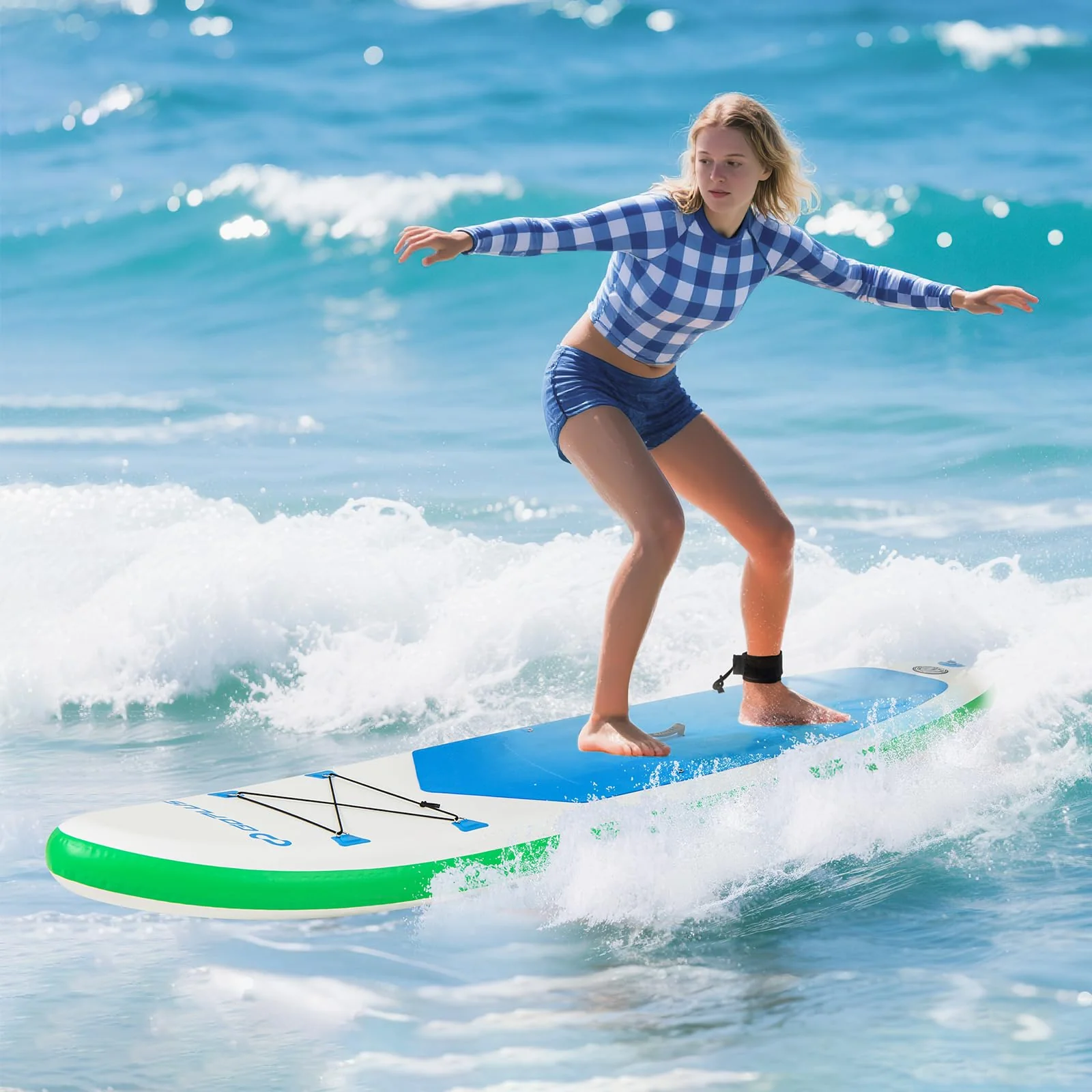 Goplus 11FT Inflatable Stand Up Paddle Board with Waterproof Phone Bag - Image 9