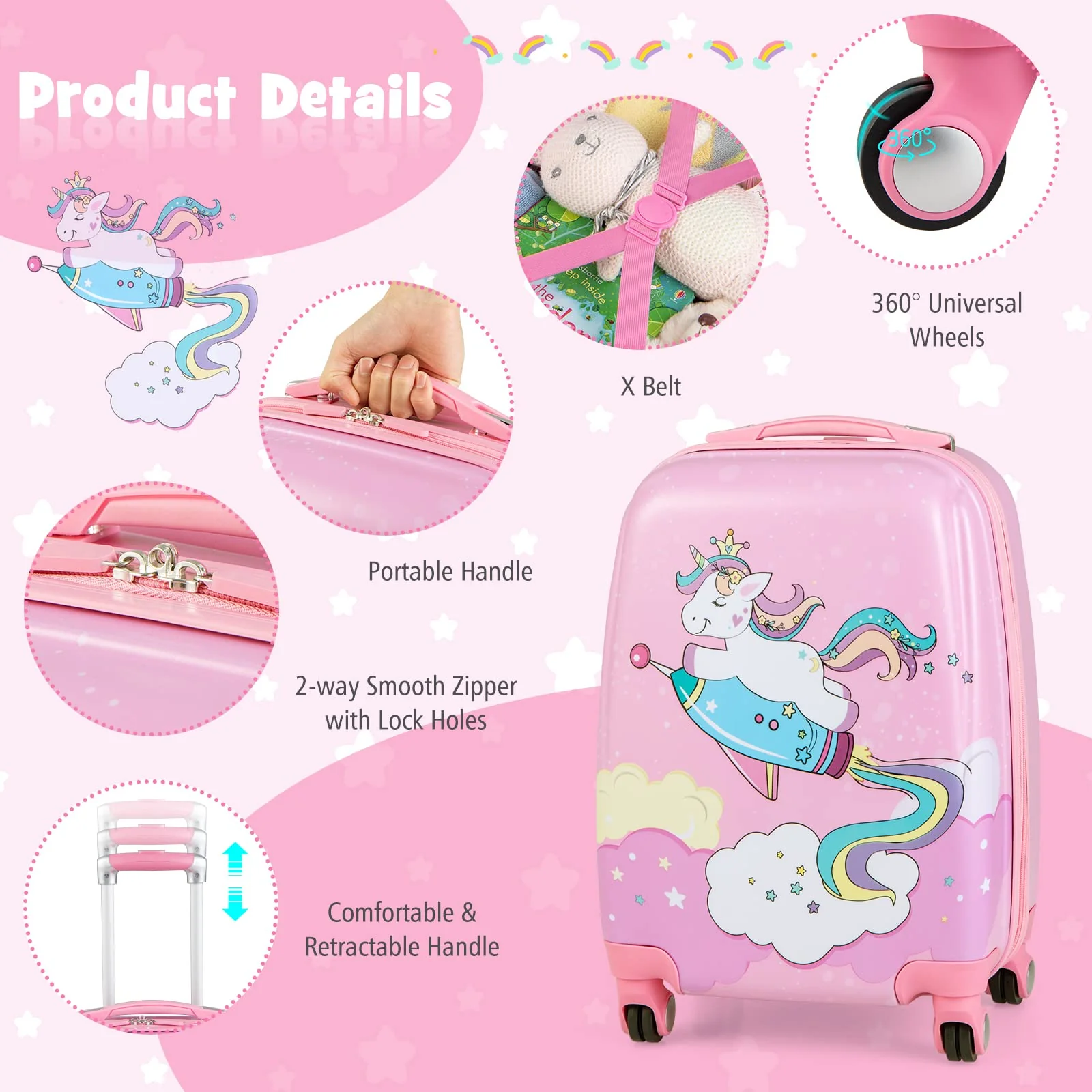 Goplus 12" & 18" Kids Carry On Luggage Set Pink Kids Luggage Set - Image 4