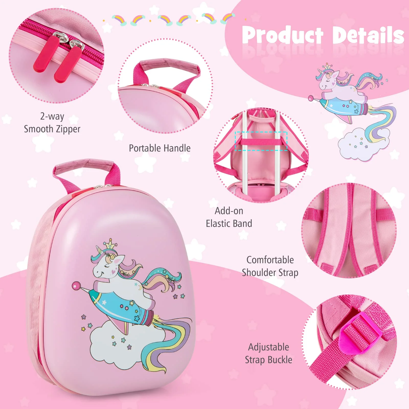 Goplus 12" & 18" Kids Carry On Luggage Set Pink Kids Luggage Set - Image 5