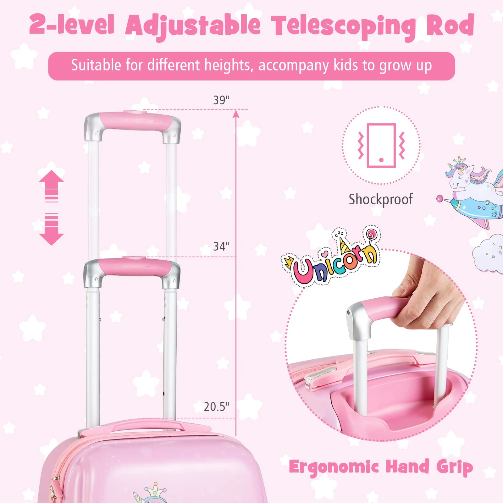 Goplus 12" & 18" Kids Carry On Luggage Set Pink Kids Luggage Set - Image 6