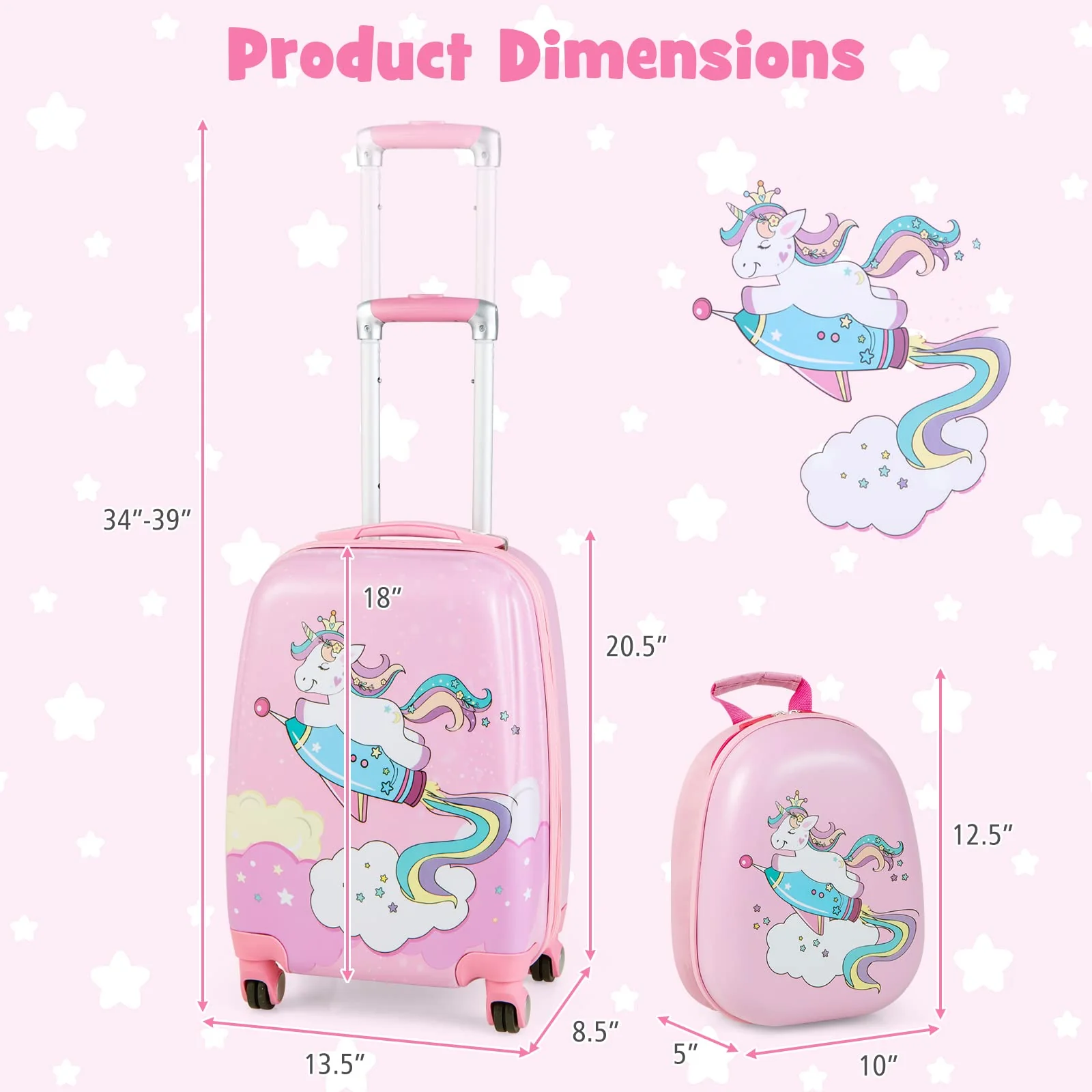 Goplus 12" & 18" Kids Carry On Luggage Set Pink Kids Luggage Set - Image 7