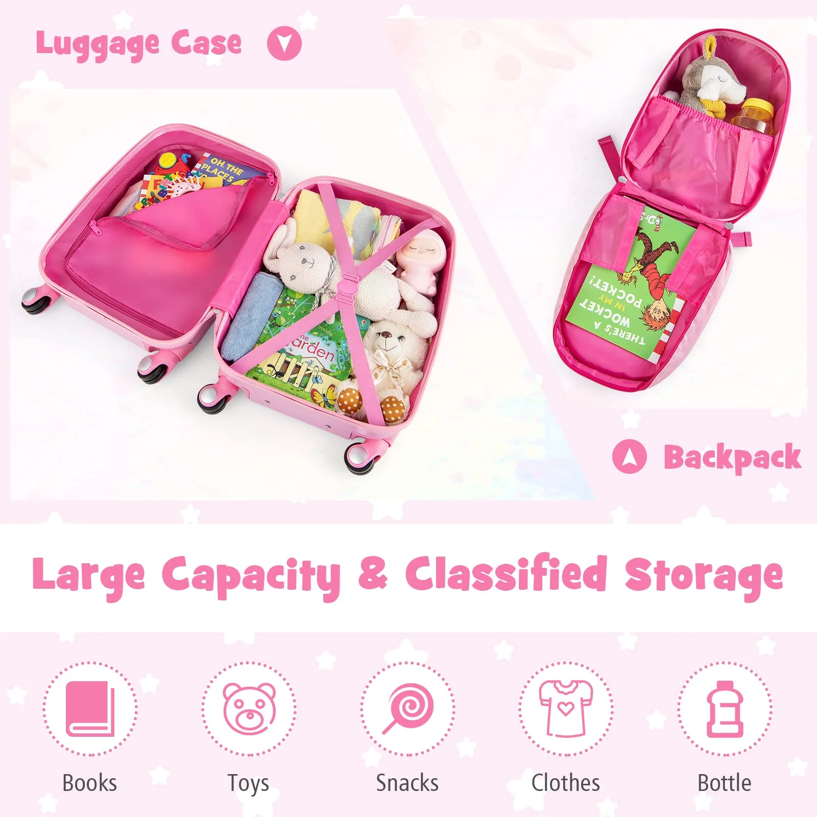 Goplus 12" & 18" Kids Carry On Luggage Set Pink Kids Luggage Set - Image 8