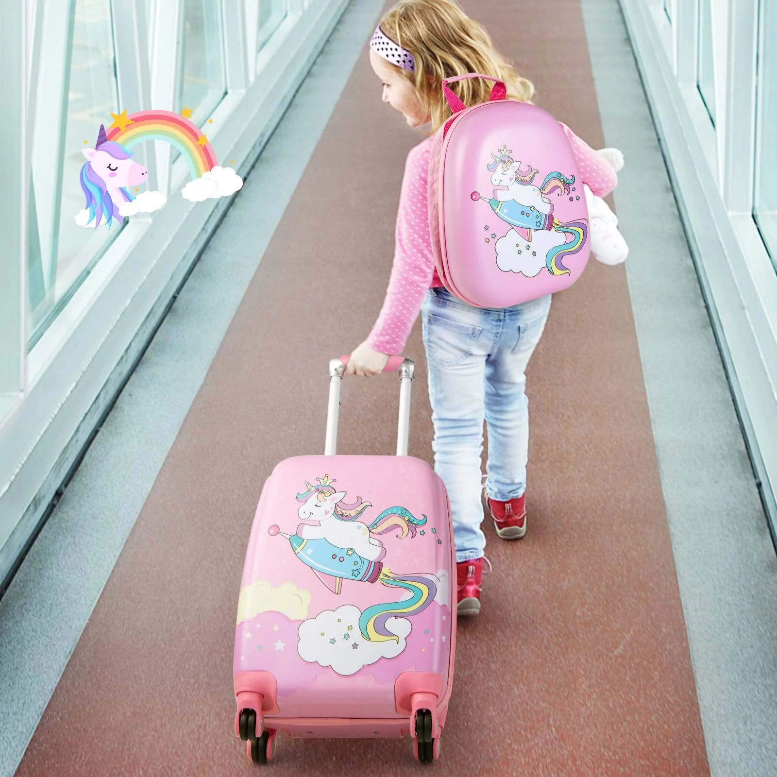 Goplus 12" & 18" Kids Carry On Luggage Set Pink Kids Luggage Set - Image 9
