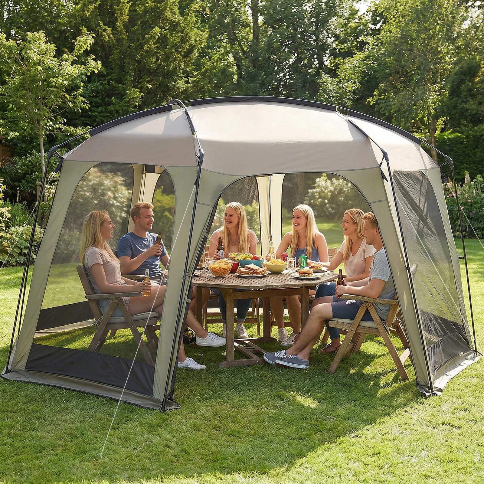 Goplus 12.5 FT X 11.7 FT Mesh Screen Tent with Zippered Door & Carrying Bag - Image 2