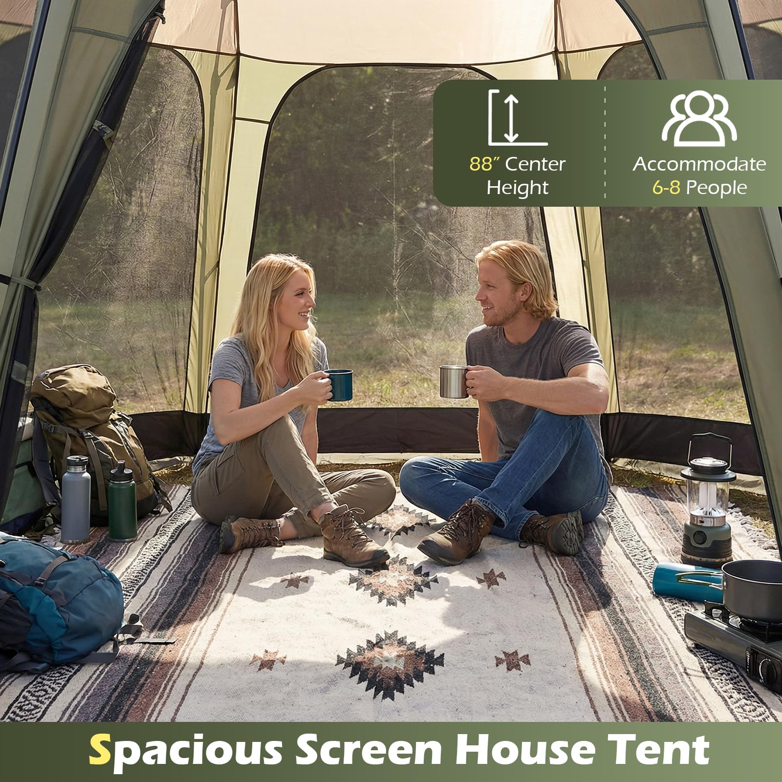 Goplus 12.5 FT X 11.7 FT Mesh Screen Tent with Zippered Door & Carrying Bag - Image 4