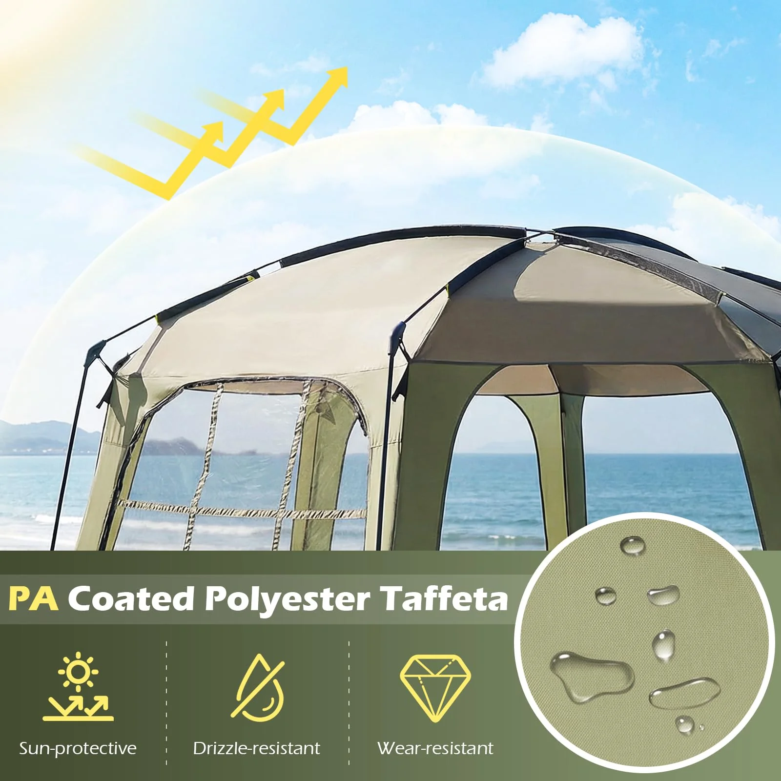 Goplus 12.5 FT X 11.7 FT Mesh Screen Tent with Zippered Door & Carrying Bag - Image 5