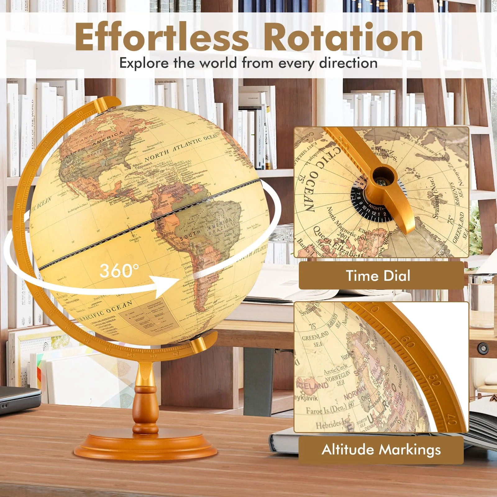 Goplus 12 Inch Antique Light up Rotating Globe Night Lamp with Wooden Stand - Image 4