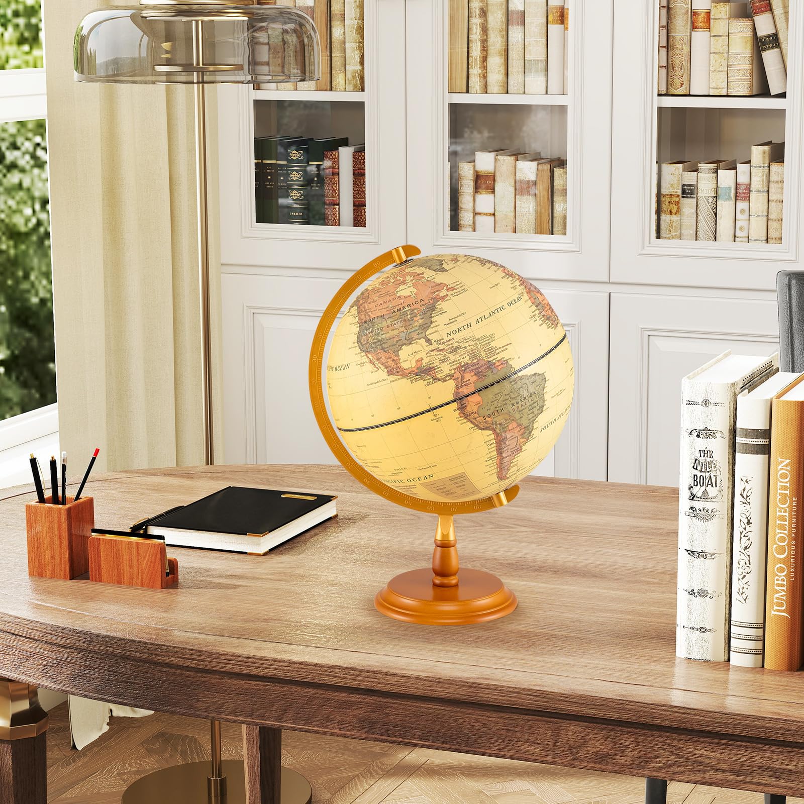 Goplus 12 Inch Antique Light up Rotating Globe Night Lamp with Wooden Stand - Image 9
