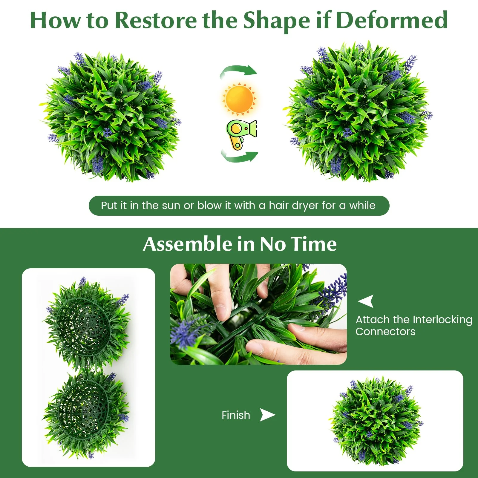 Goplus 12 Inch Artificial Lavender Topiary Balls Set of 2, Outdoor Faux Greenery Balls with Flowers - Image 5