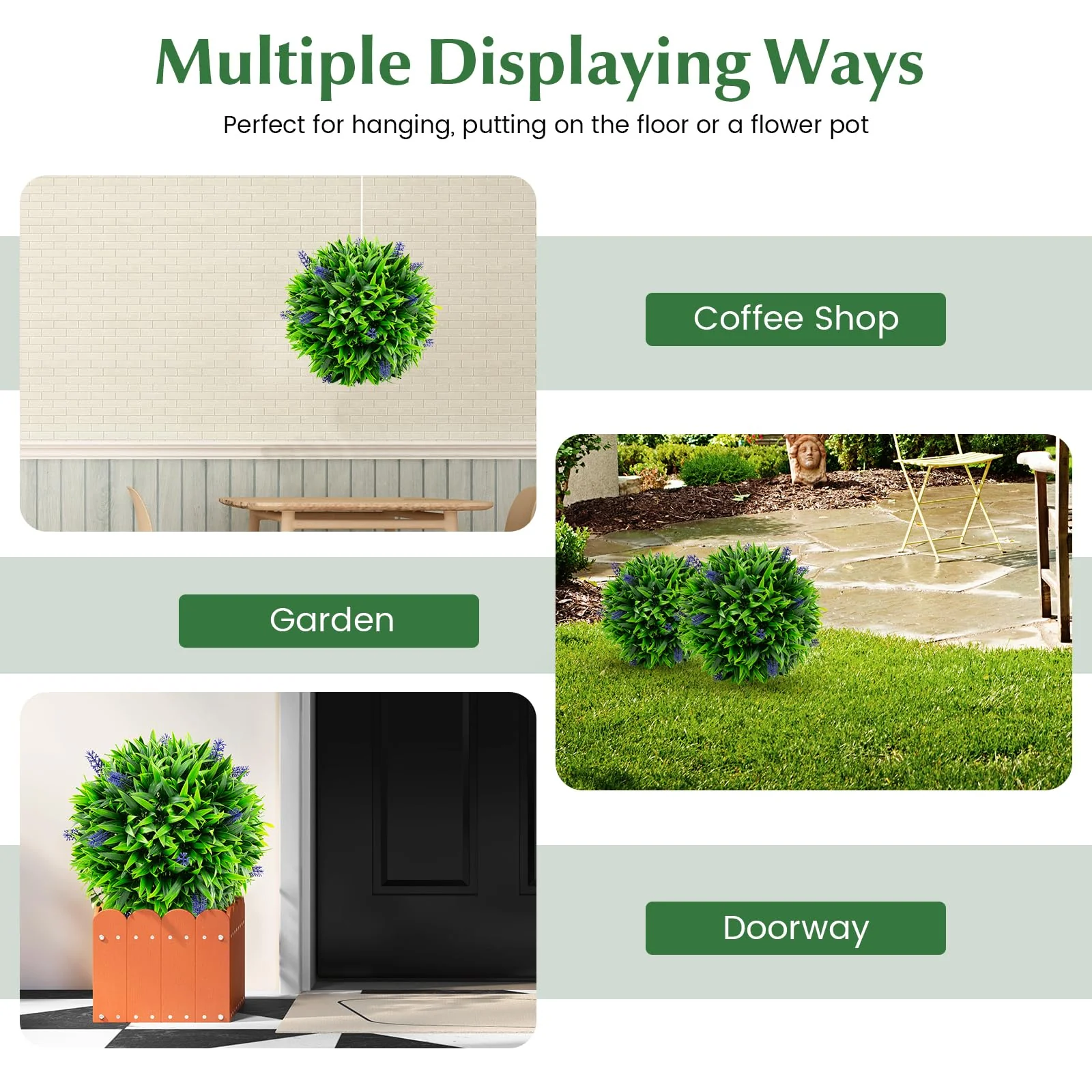 Goplus 12 Inch Artificial Lavender Topiary Balls Set of 2, Outdoor Faux Greenery Balls with Flowers - Image 6