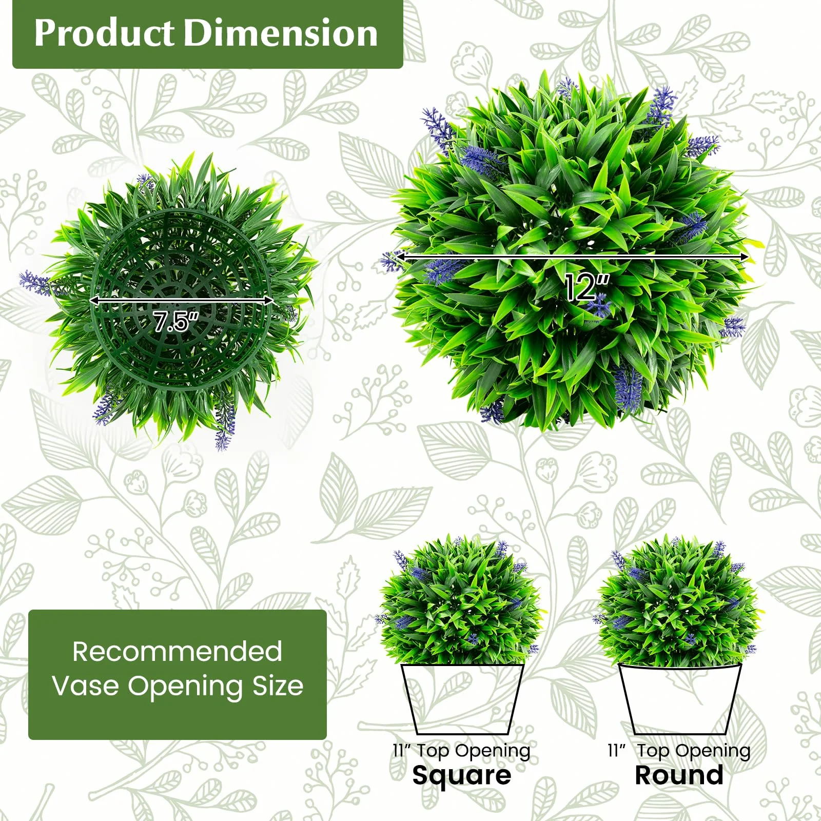 Goplus 12 Inch Artificial Lavender Topiary Balls Set of 2, Outdoor Faux Greenery Balls with Flowers - Image 7