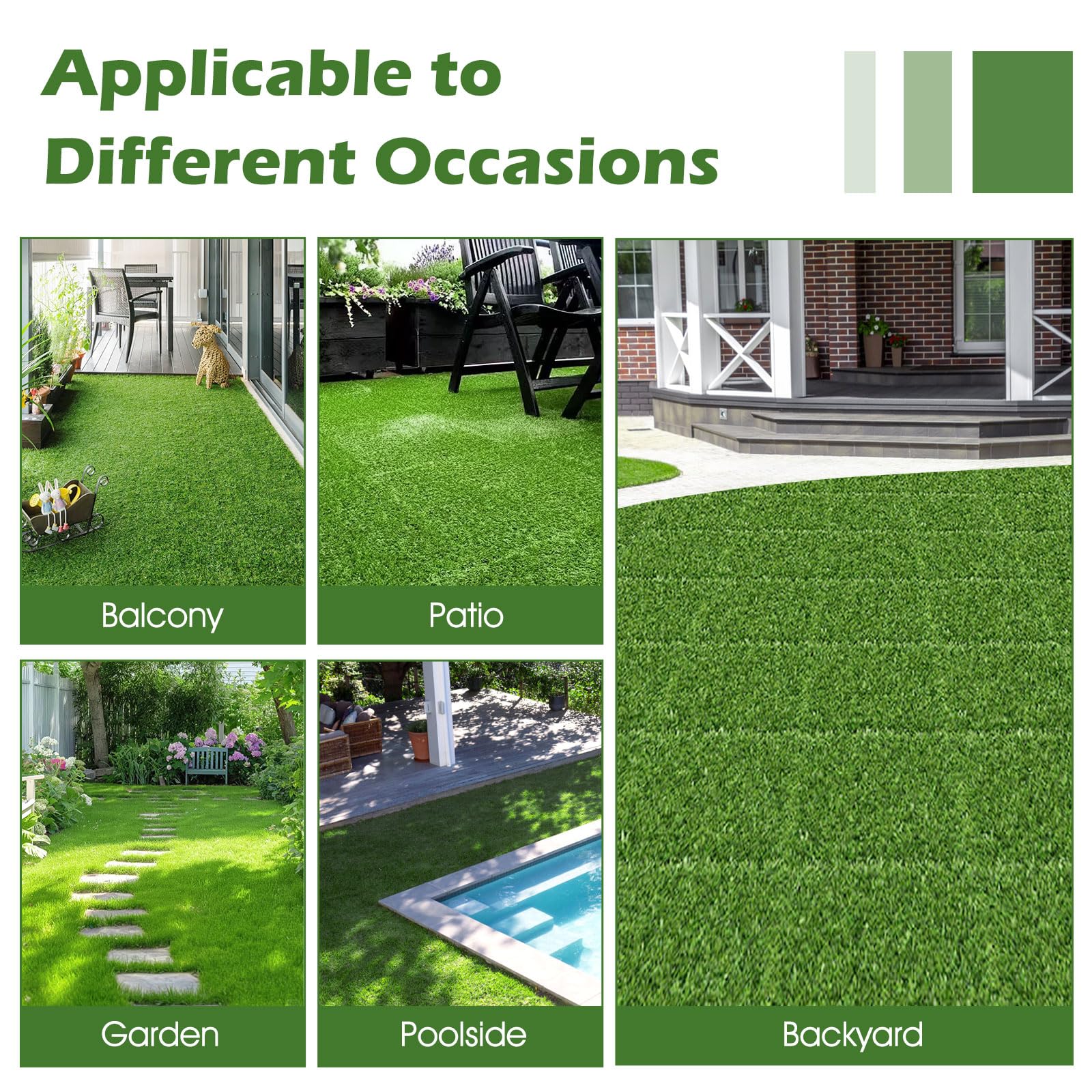 Goplus 12” x 12” Pack of 30 Fake Grass Turf Tiles Set - Image 2