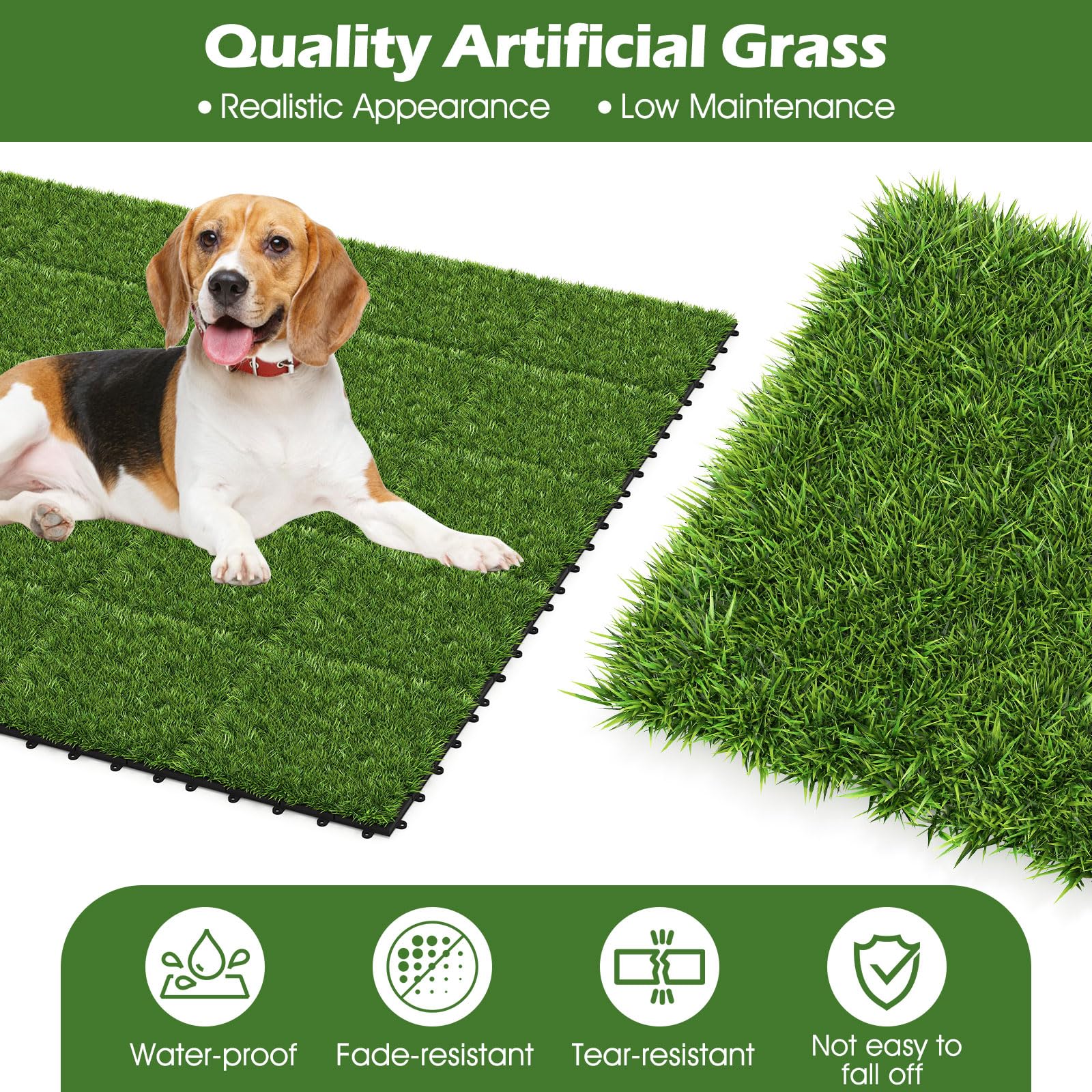 Goplus 12” x 12” Pack of 30 Fake Grass Turf Tiles Set - Image 3