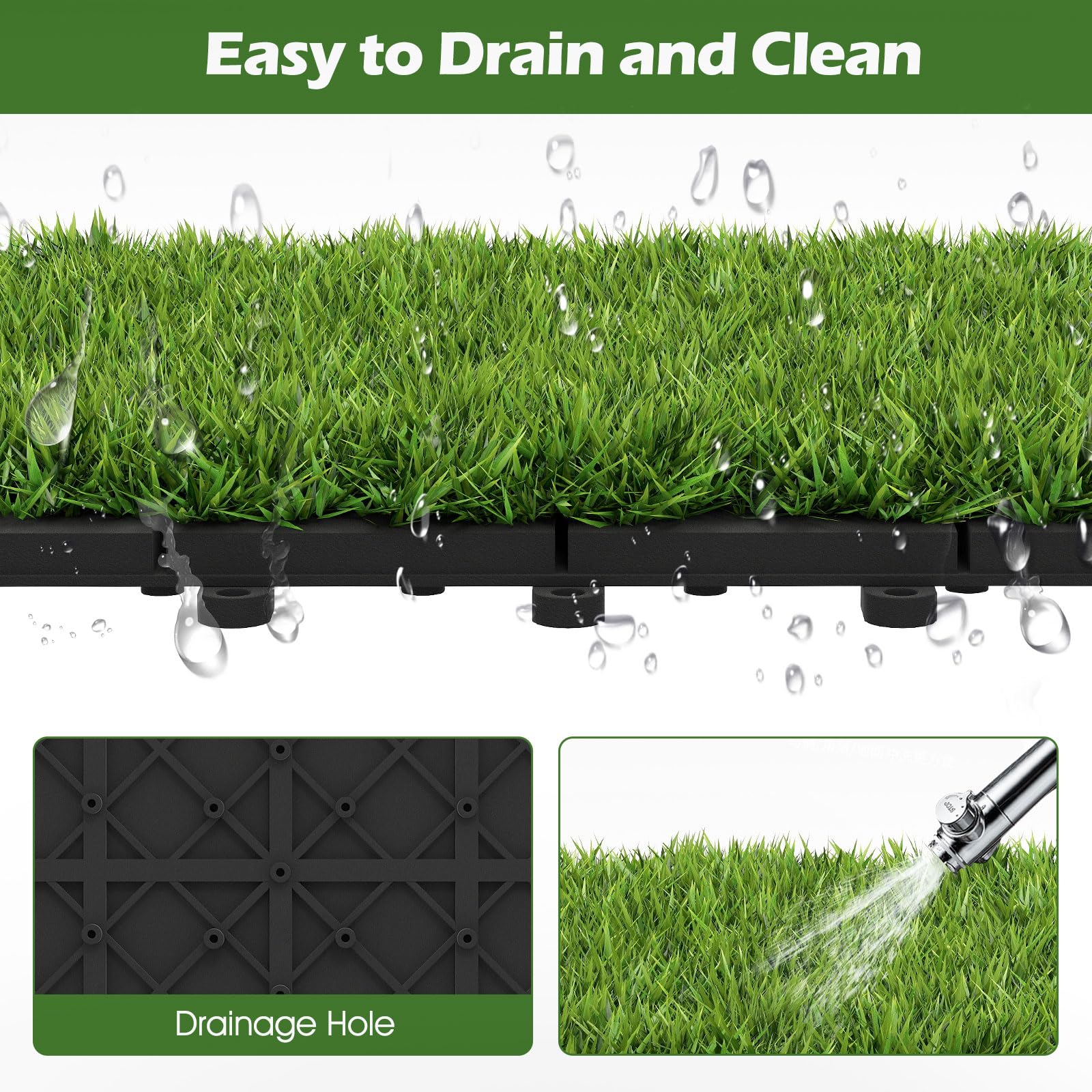 Goplus 12” x 12” Pack of 30 Fake Grass Turf Tiles Set - Image 4