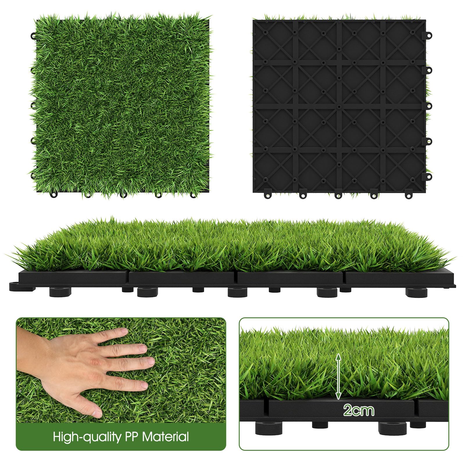 Goplus 12” x 12” Pack of 30 Fake Grass Turf Tiles Set - Image 5