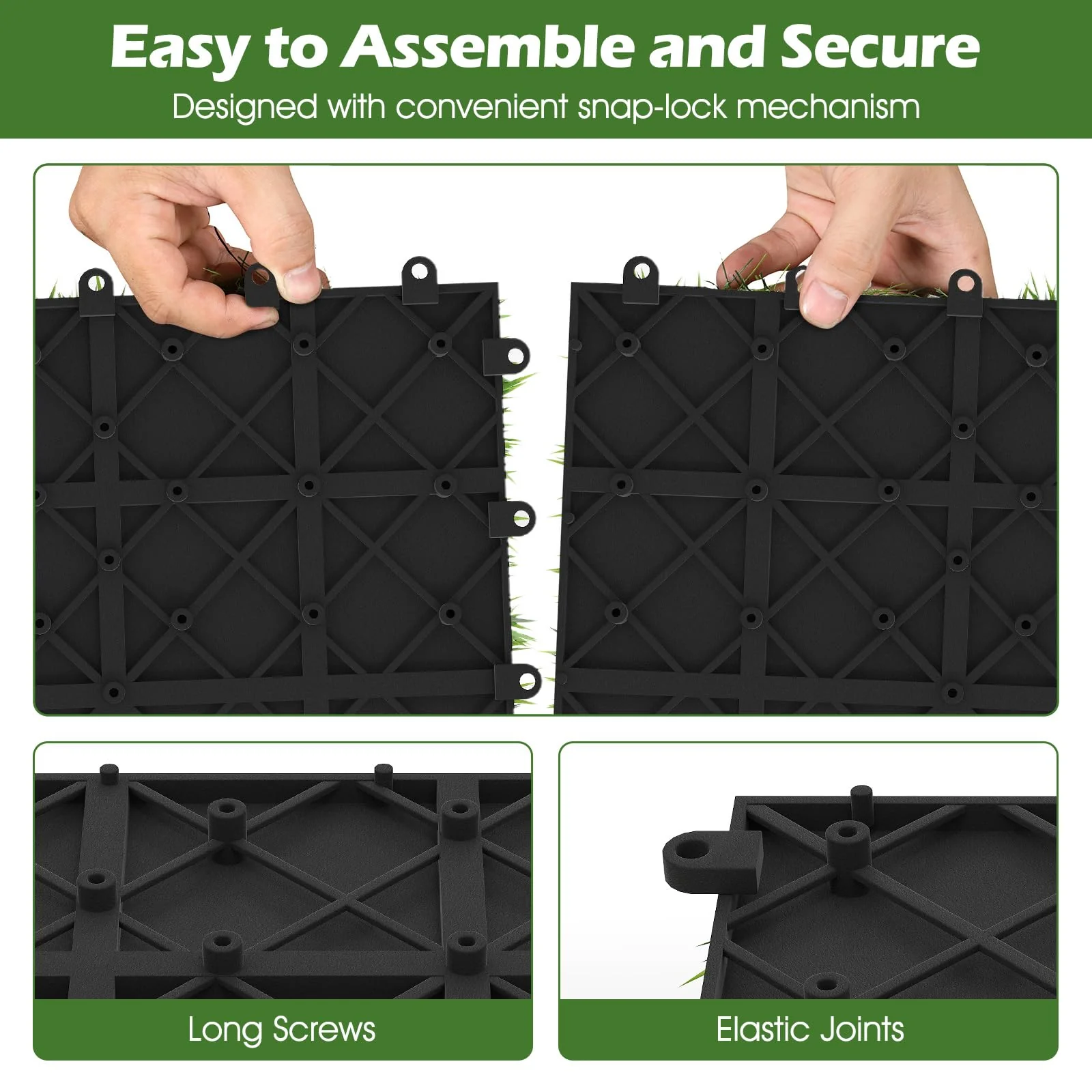 Goplus 12” x 12” Pack of 30 Fake Grass Turf Tiles Set - Image 6