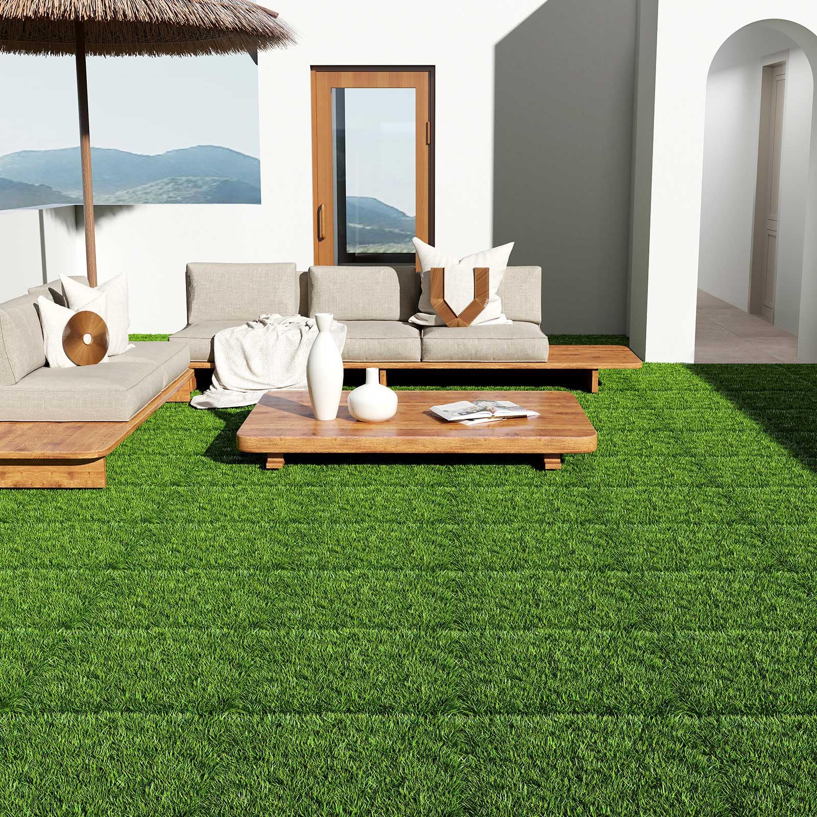Goplus 12” x 12” Pack of 30 Fake Grass Turf Tiles Set - Image 8