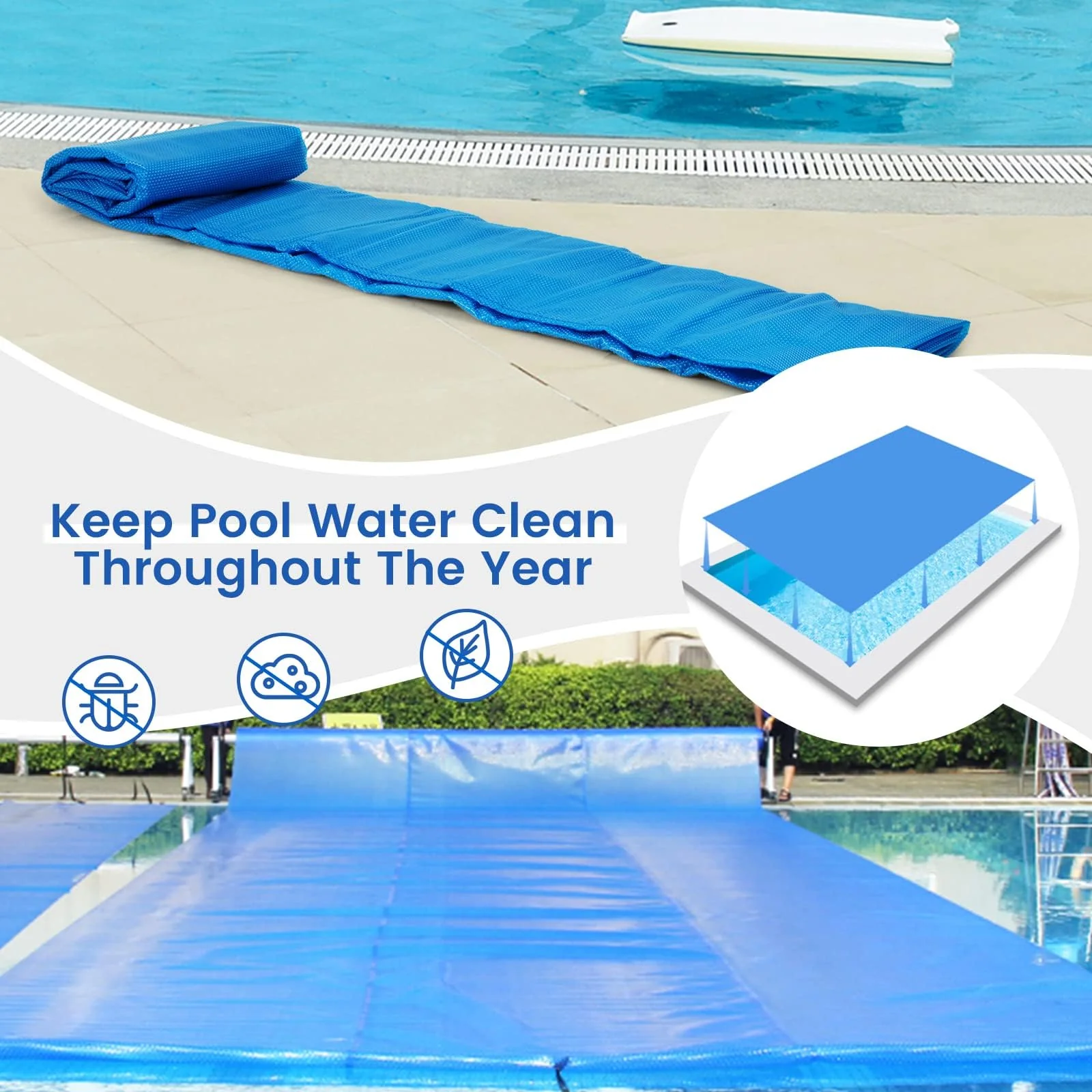 Goplus 12 x 24 FT Solar Blanket 12 Mil with Carrying Bag for In-Ground and Above-Ground Swimming Pools - Image 3