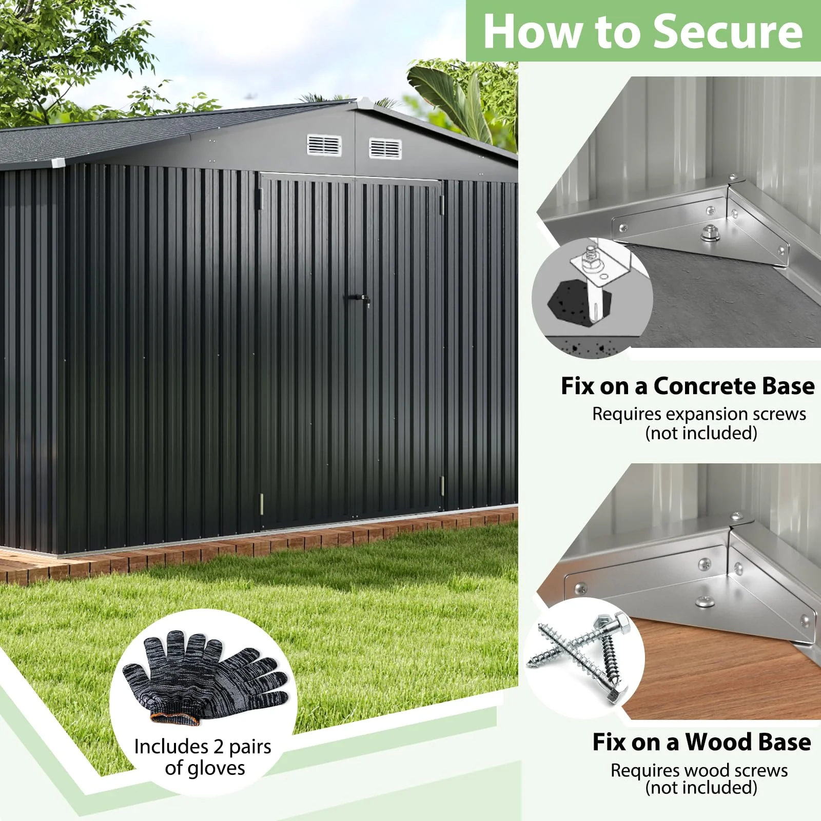 Goplus 12 x 9.8 FT Outdoor Storage Shed, All-Weather & Rustproof Galvanized Metal Utility Tool Shed w/Lockable Door, Pitched Roof - Image 5