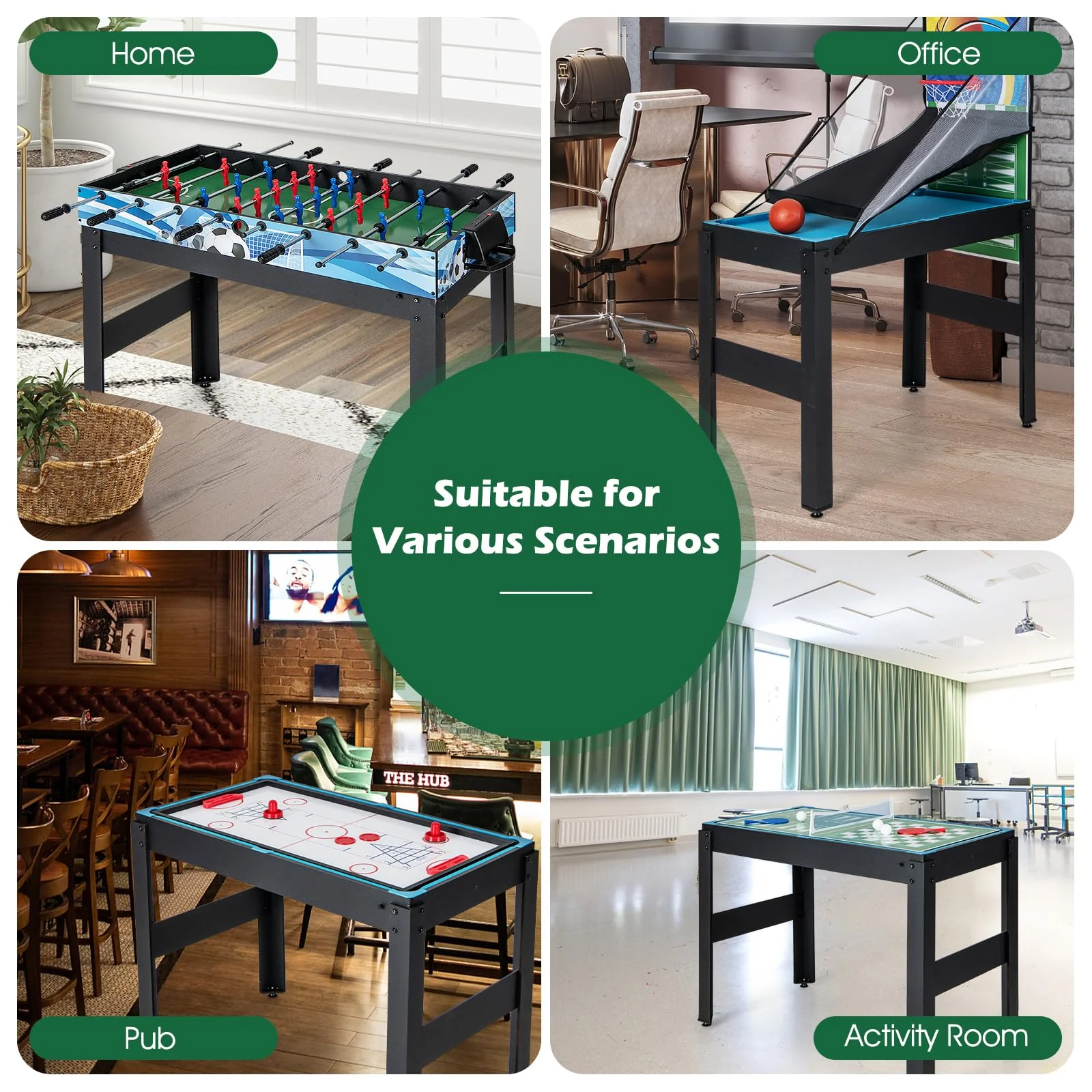 Goplus 14-in-1 Multi Game Table, Combo Game Table w/Foosball, Air Hockey, Pool, Table Tennis, Basketball, Chess, Checkers, Bowling, Shuffleboard - Image 7