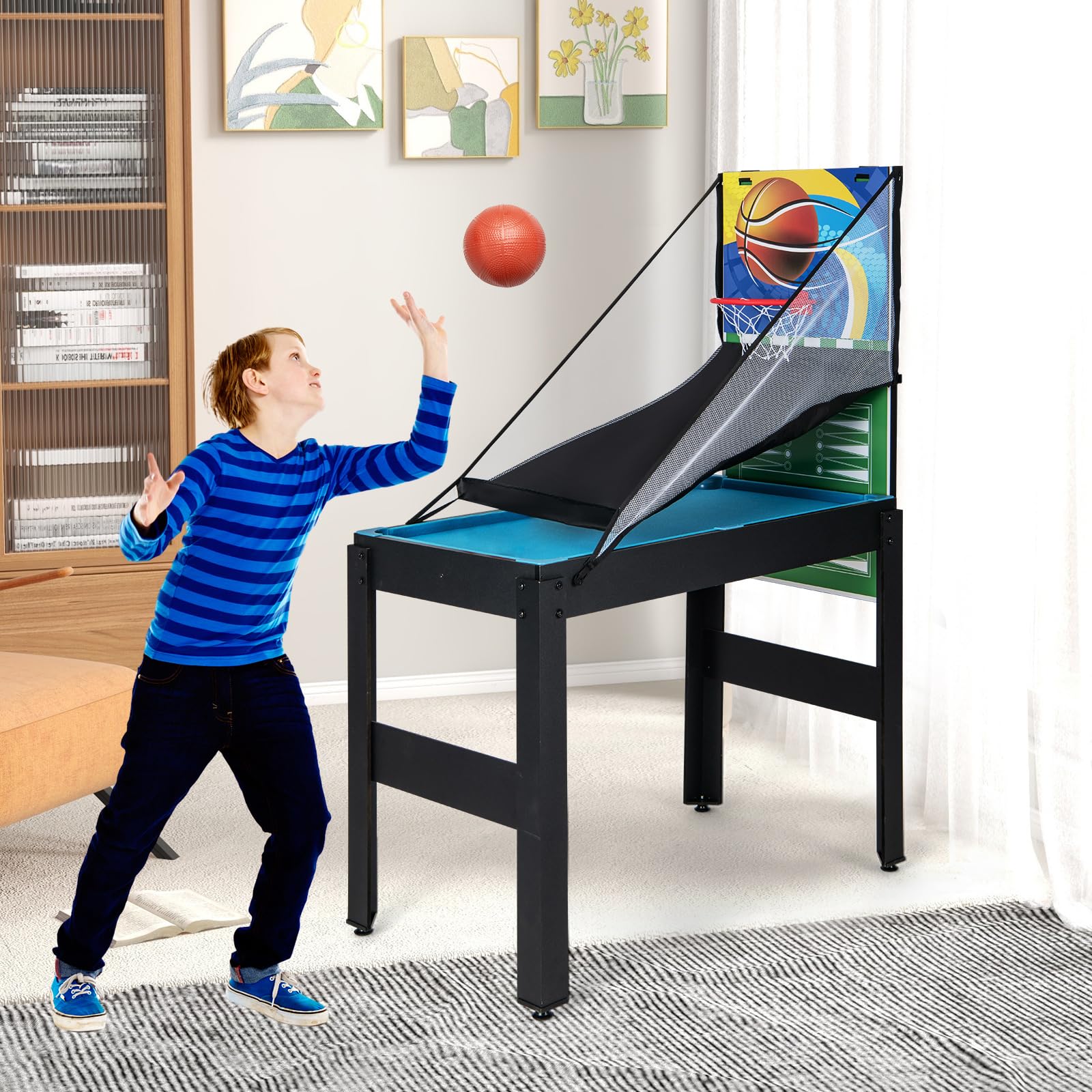 Goplus 14-in-1 Multi Game Table, Combo Game Table w/Foosball, Air Hockey, Pool, Table Tennis, Basketball, Chess, Checkers, Bowling, Shuffleboard - Image 9