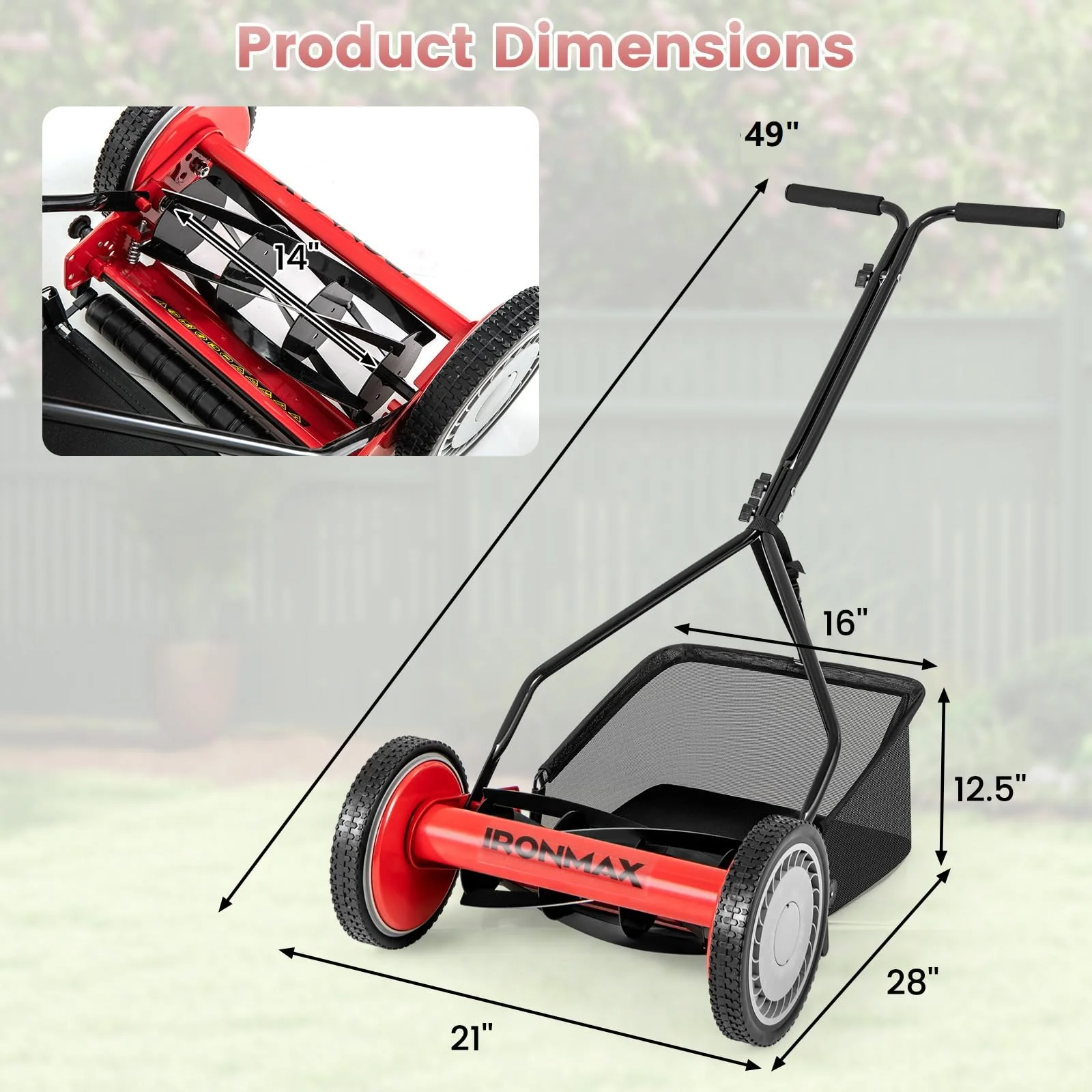 Goplus 14 Inch 5-Blade Walk-Behind Cordless Grass Cutter - Image 6